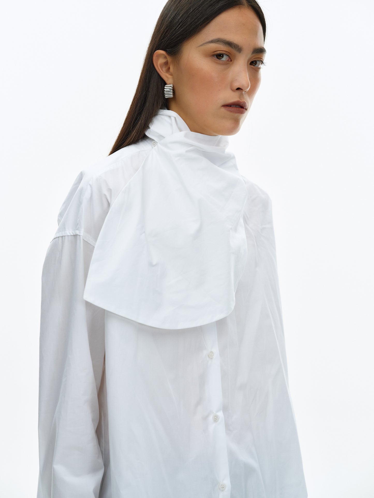 Two-Way Scarf Shirt, White