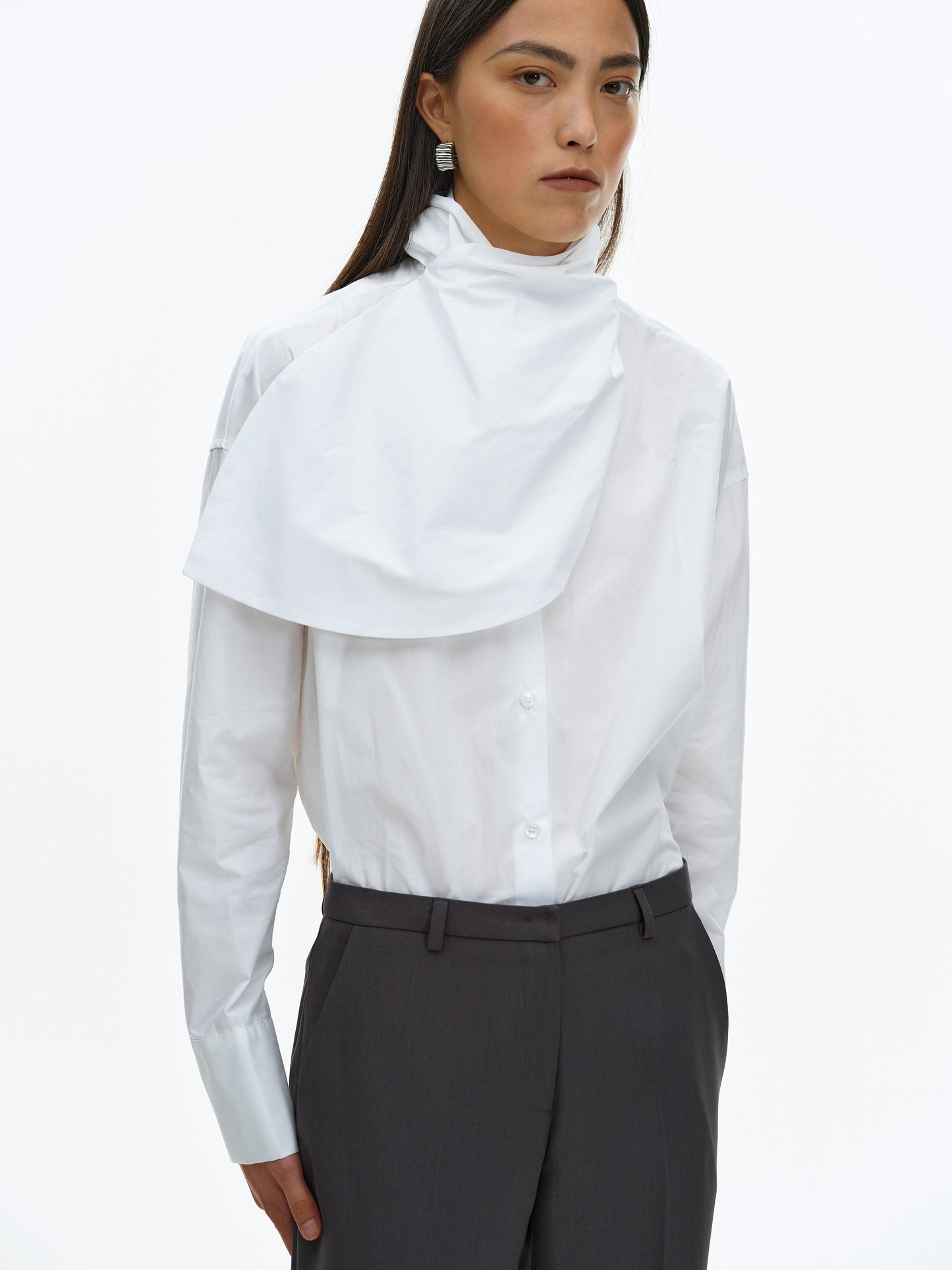Two-Way Scarf Shirt, White