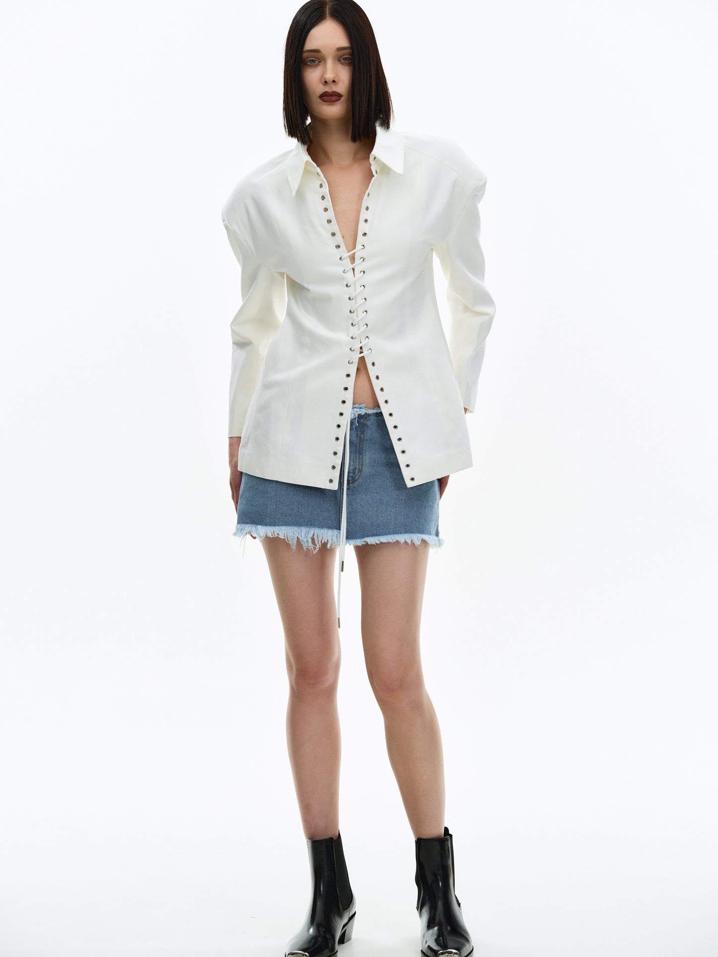 Lace-Up Overshirt, White