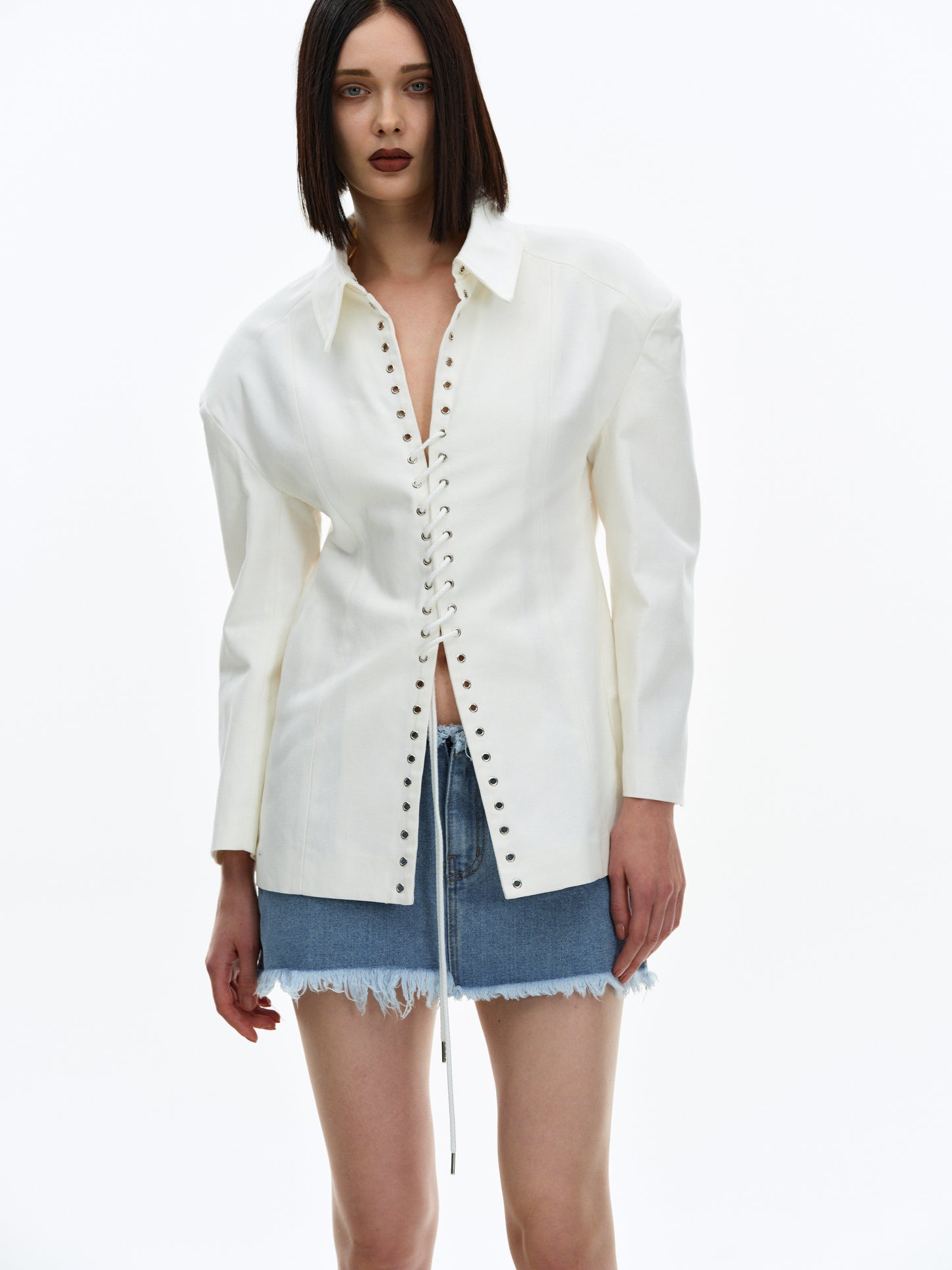 Lace-Up Overshirt, White