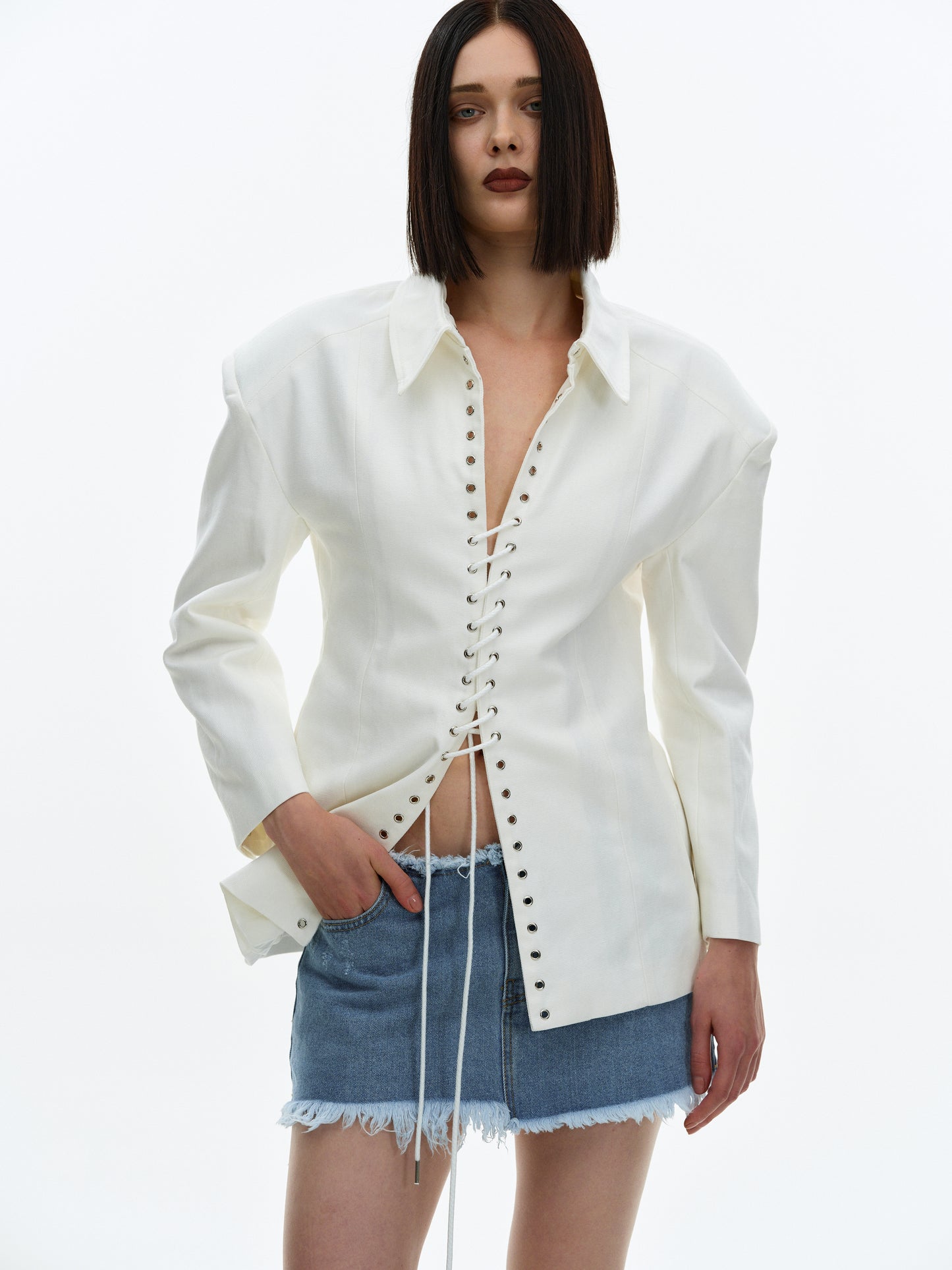 Lace-Up Overshirt, White