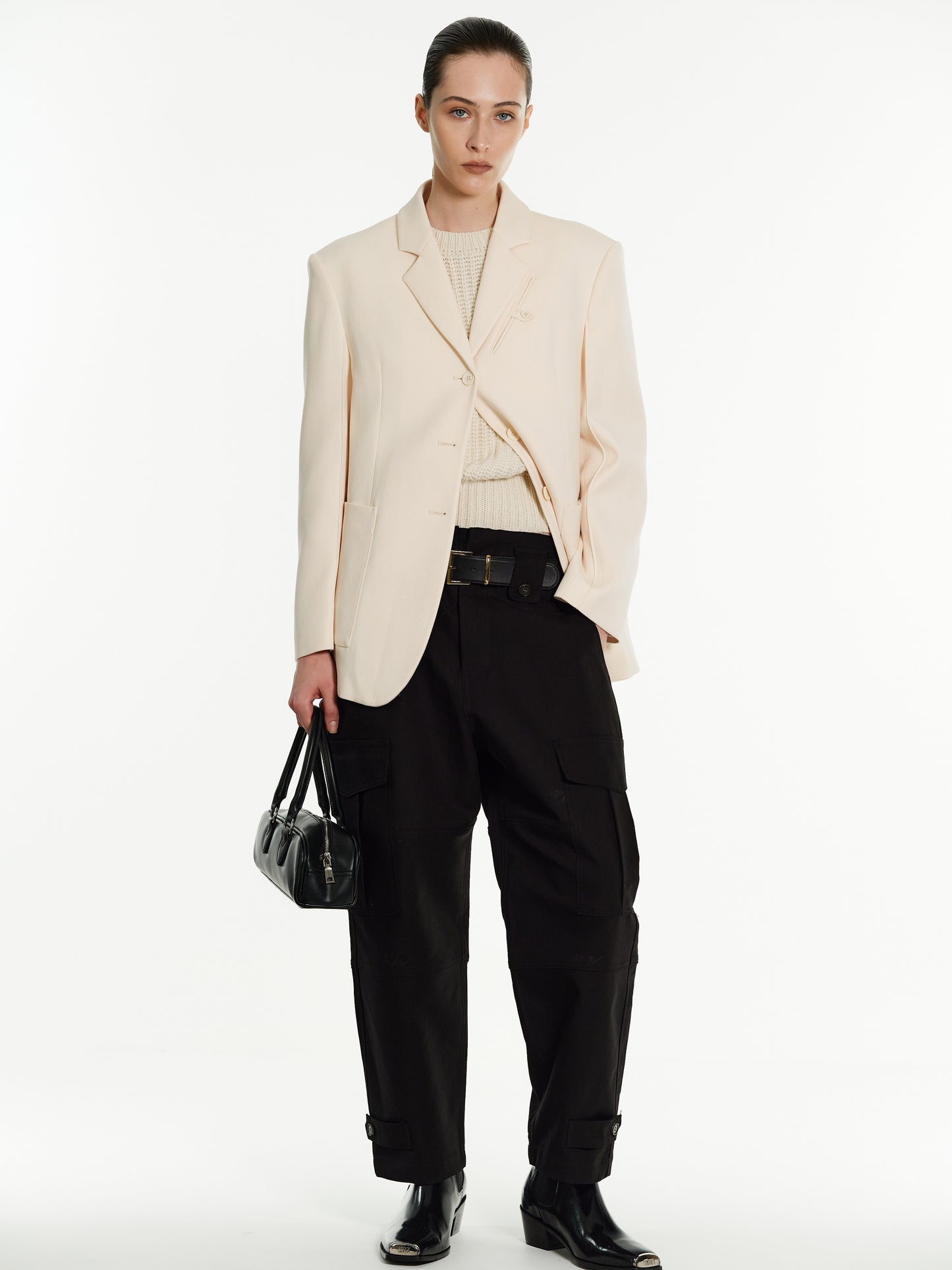 Button-Tab Cargo Pants, Black