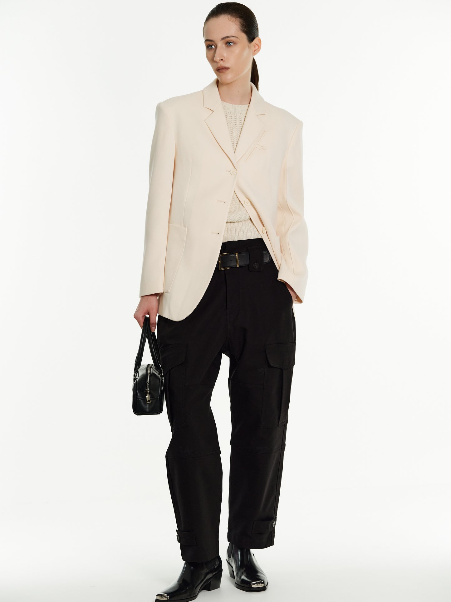 Button-Tab Cargo Pants, Black