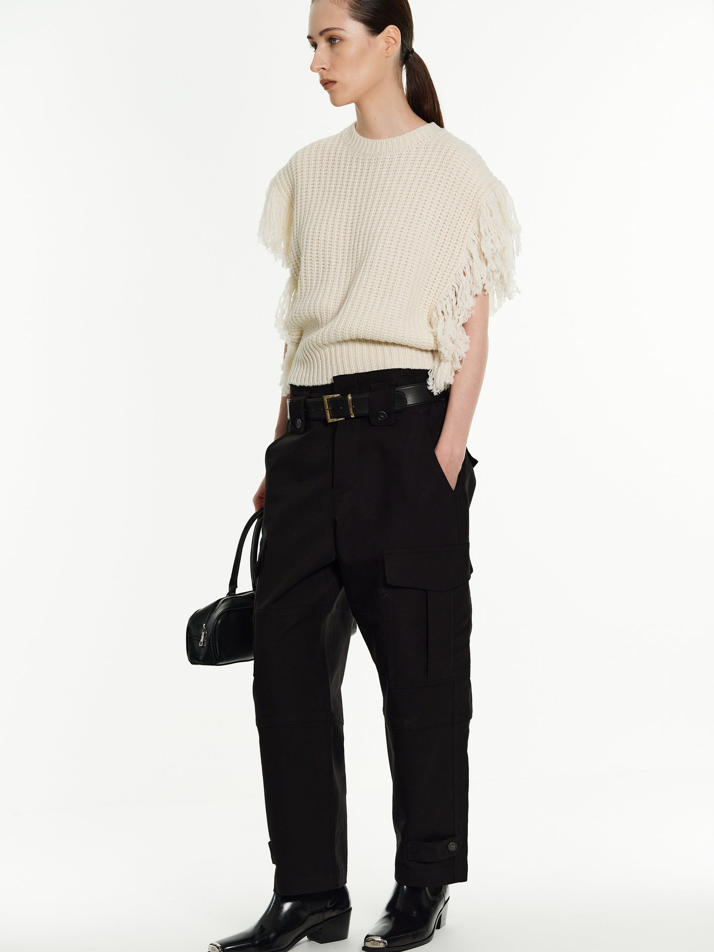 Button-Tab Cargo Pants, Black