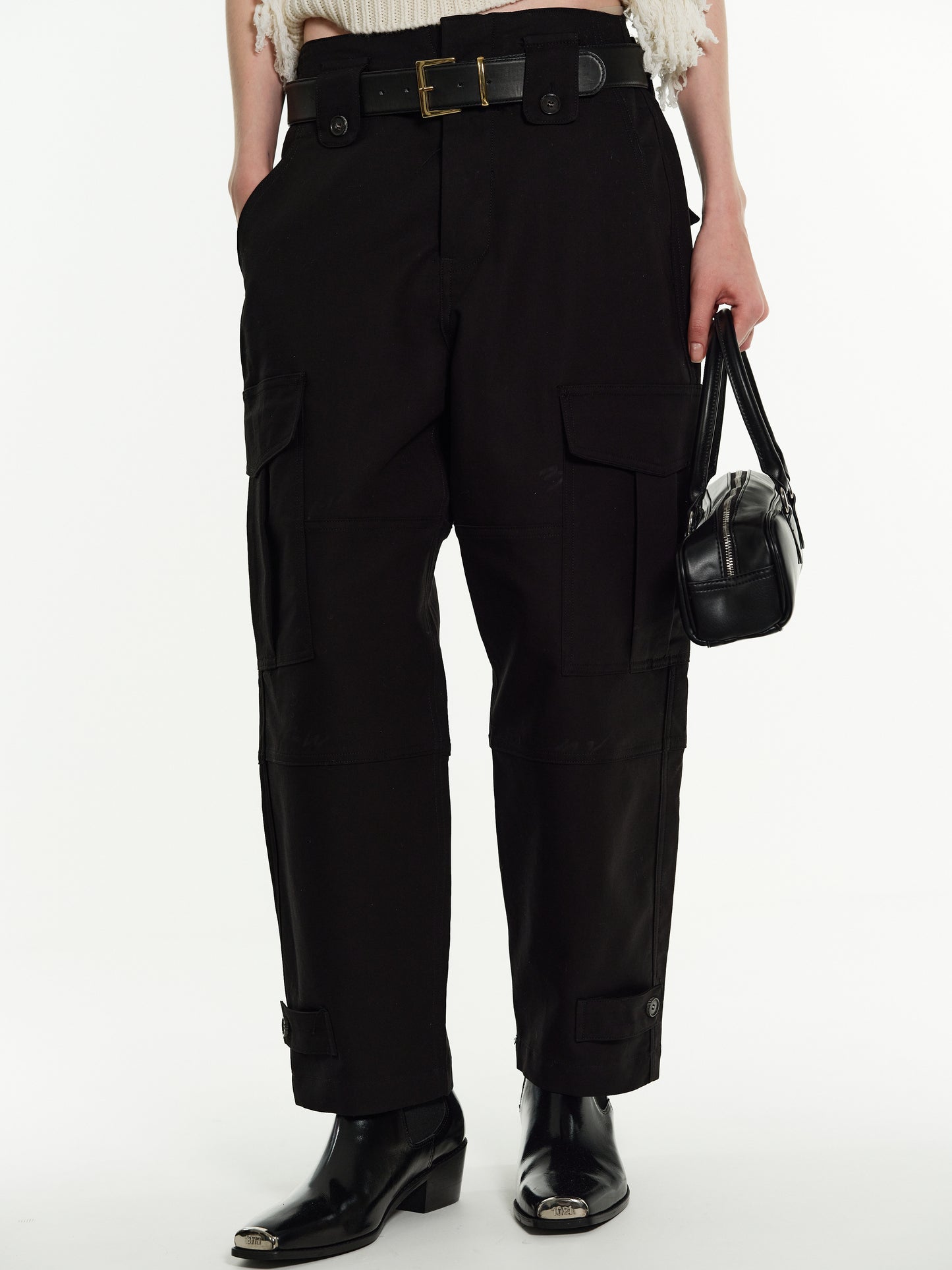 Button-Tab Cargo Pants, Black