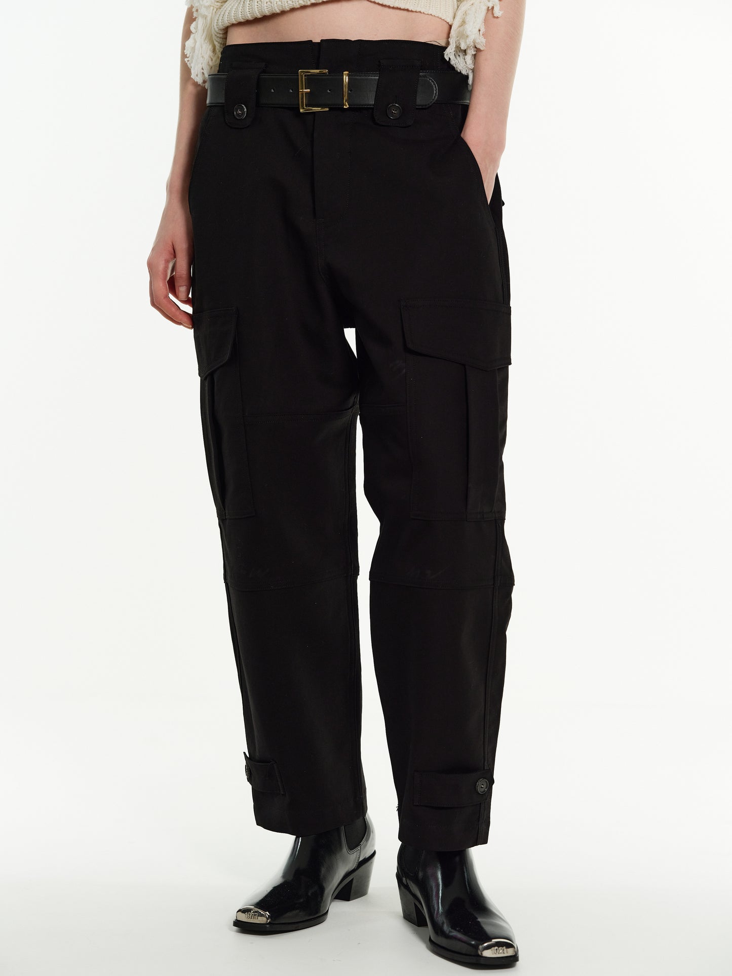 Button-Tab Cargo Pants, Black