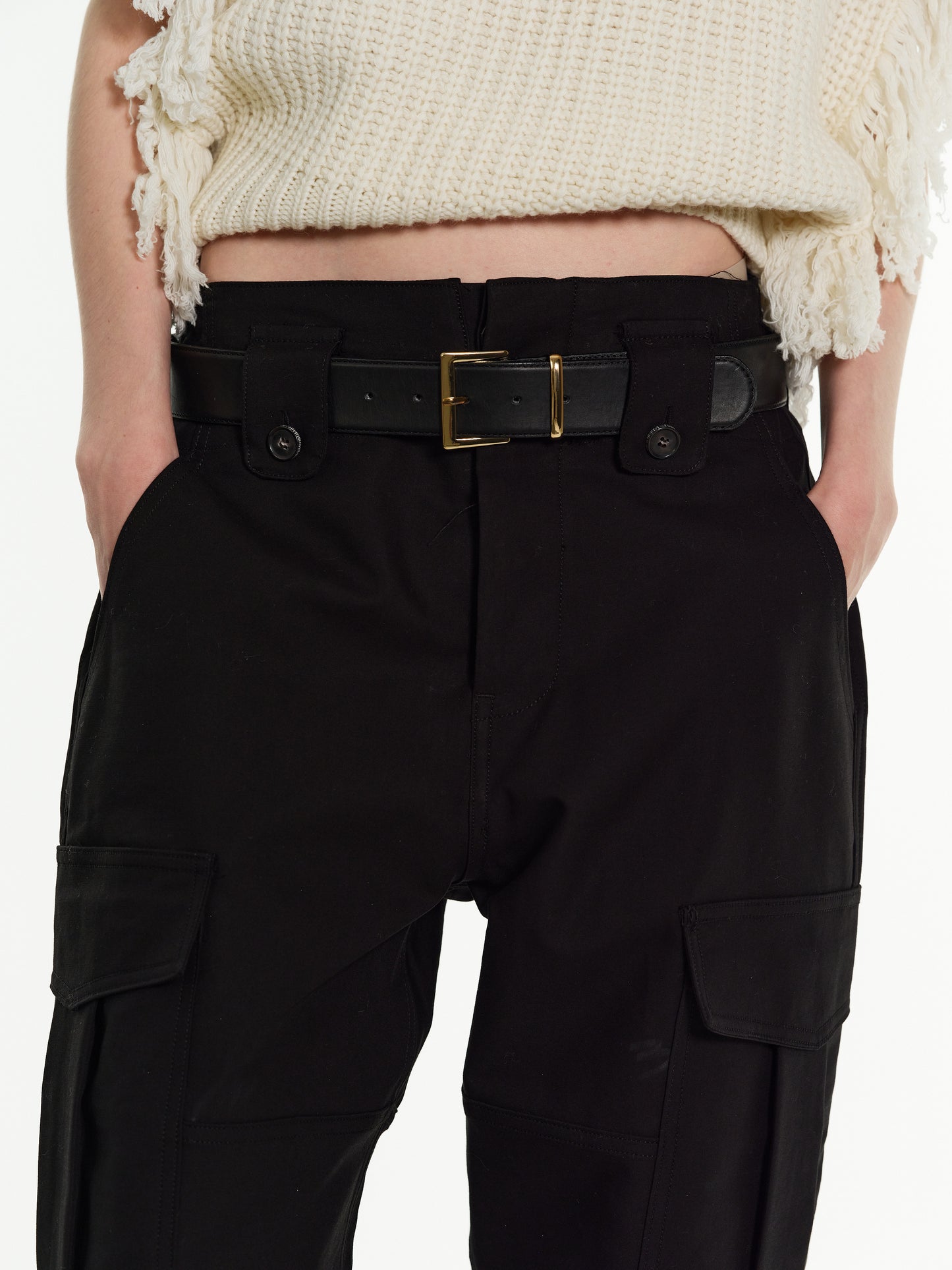 Button-Tab Cargo Pants, Black