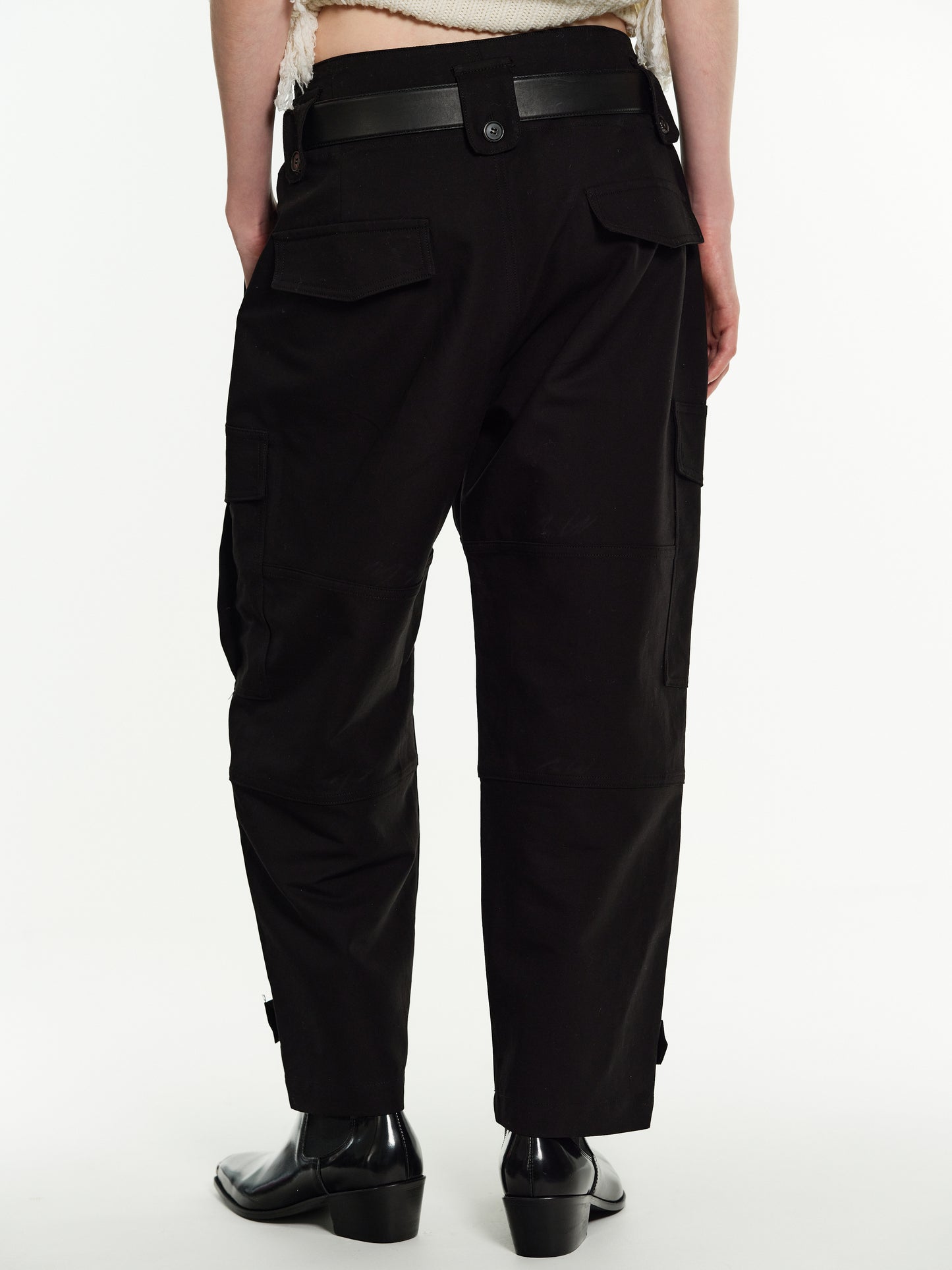 Button-Tab Cargo Pants, Black
