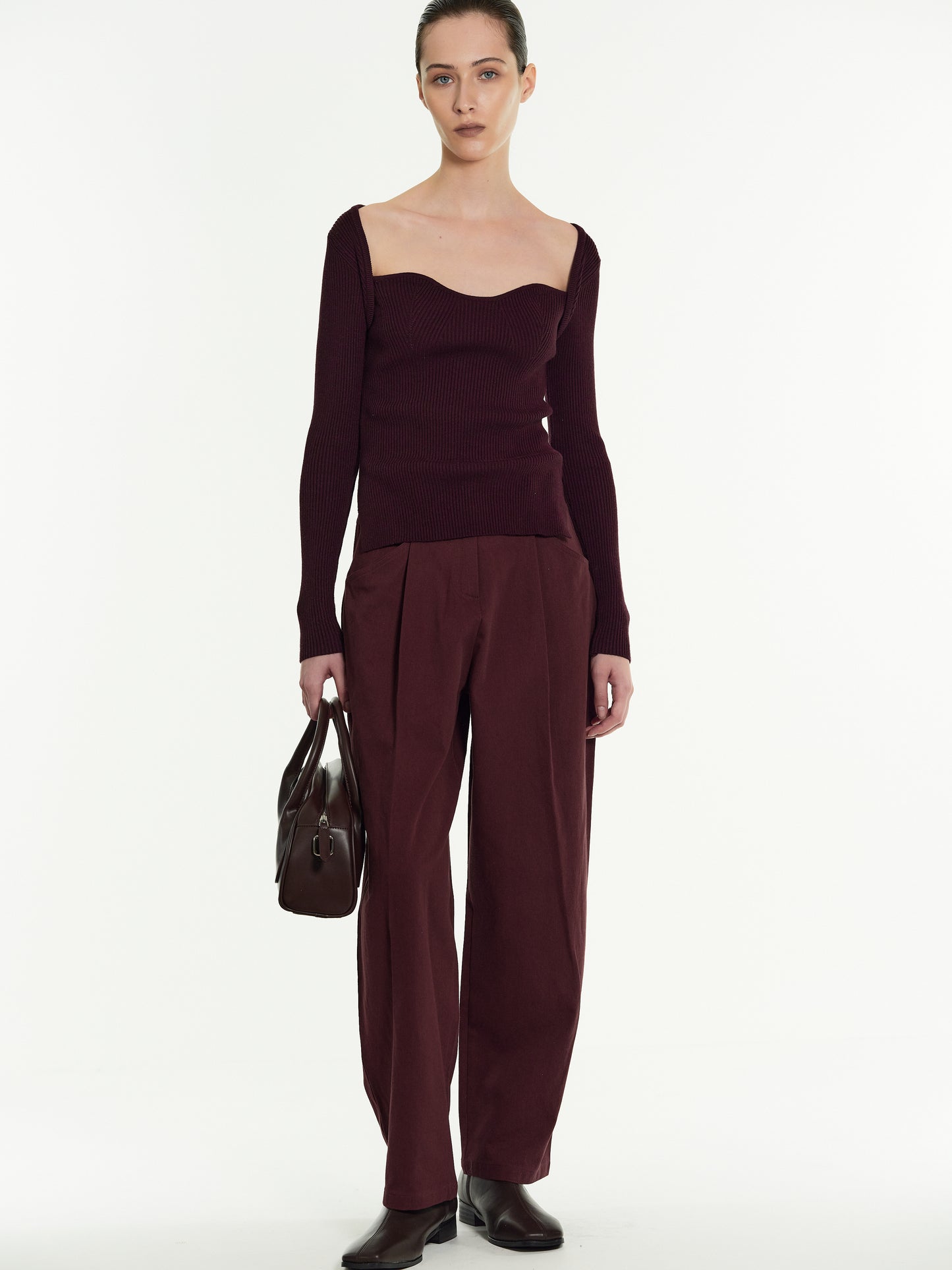 Sweetheart Ribbed Knit, Mahogany