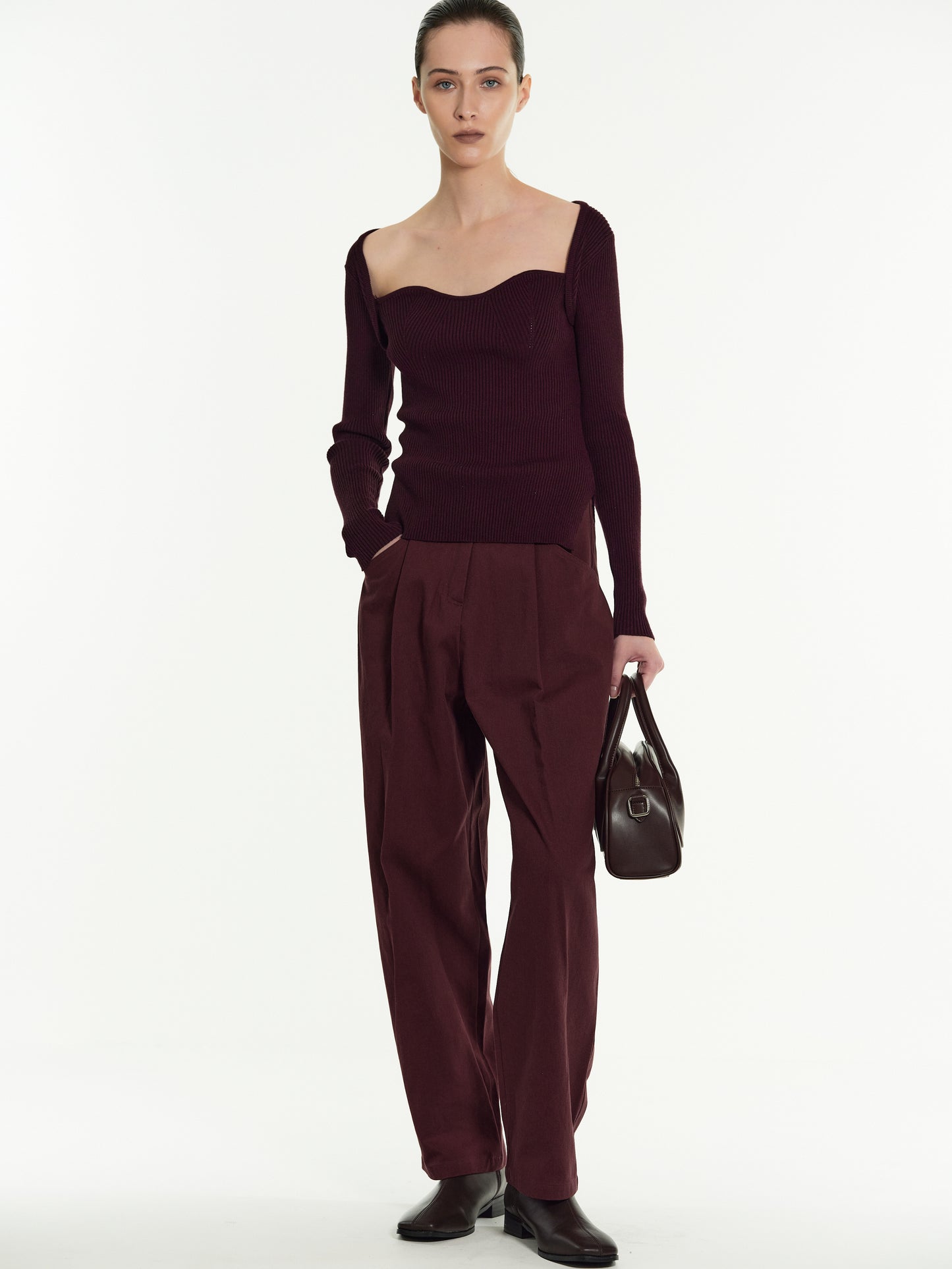 Sweetheart Ribbed Knit, Mahogany