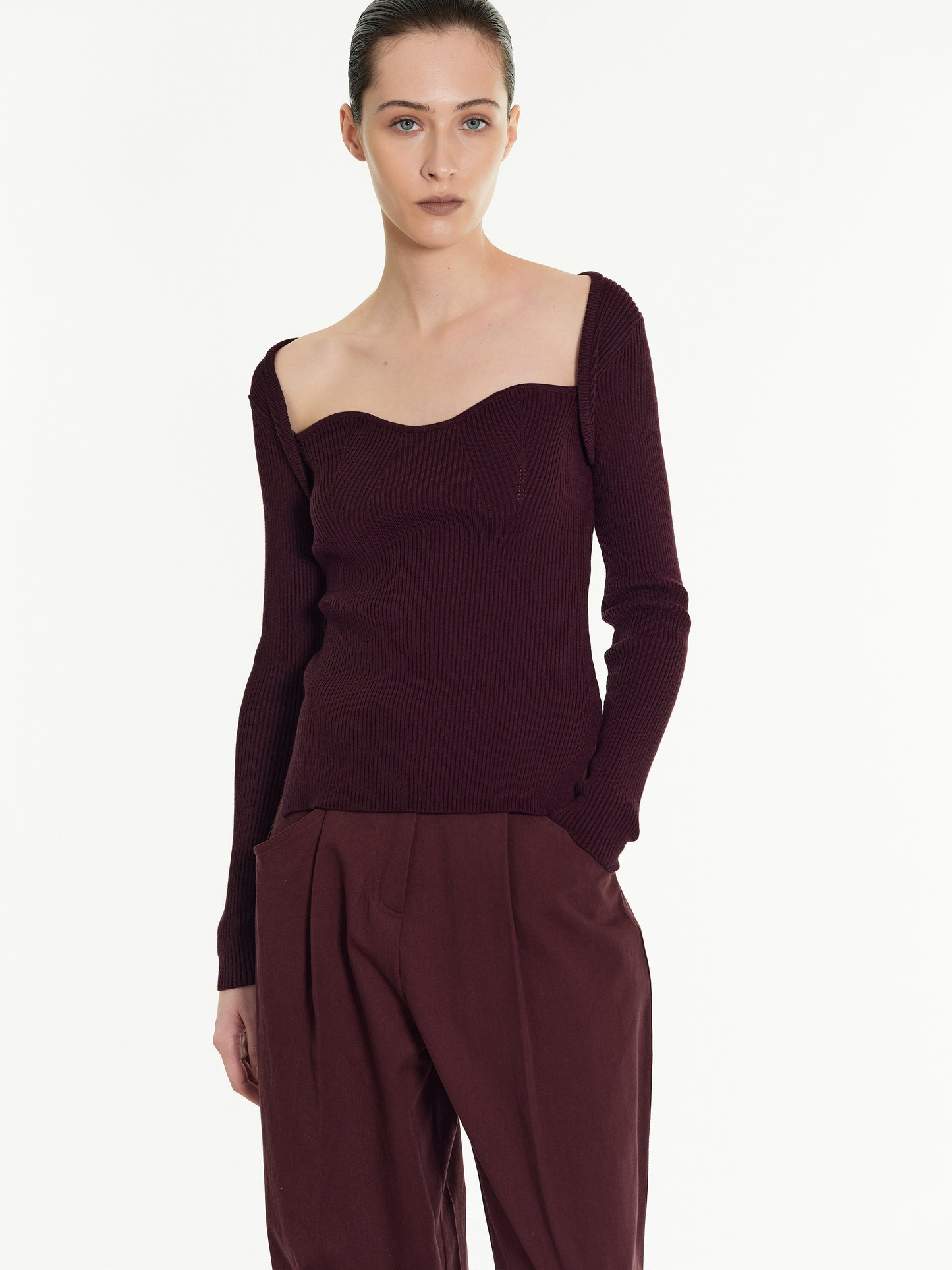 Sweetheart Ribbed Knit, Mahogany