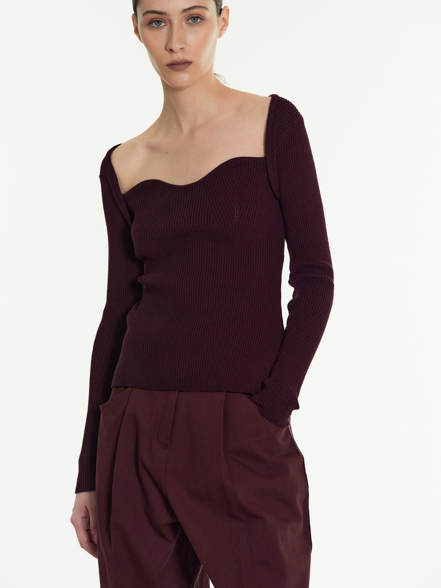 Sweetheart Ribbed Knit, Mahogany