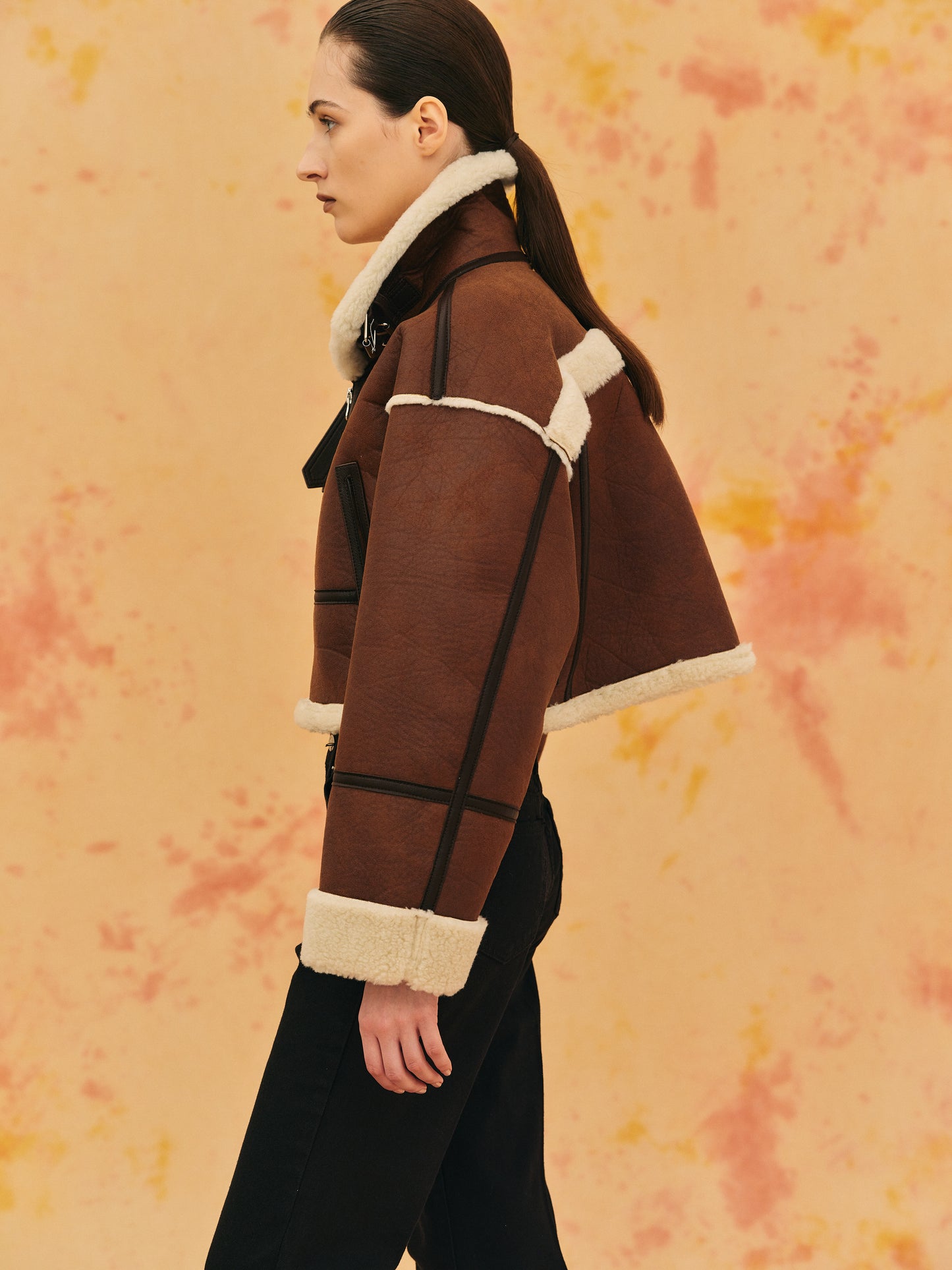 Cropped Shearling Jacket, Bison