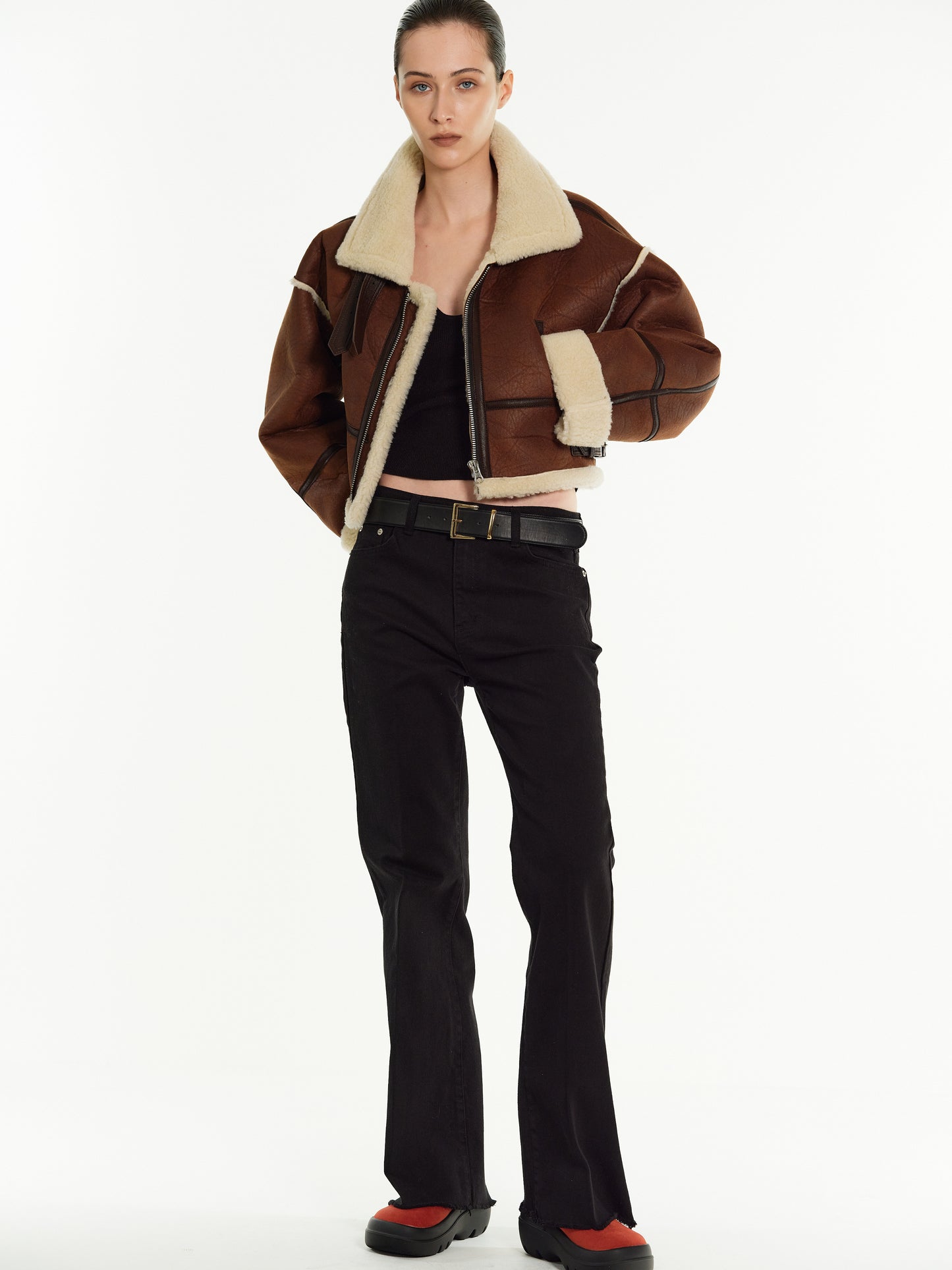 Cropped Shearling Jacket, Bison