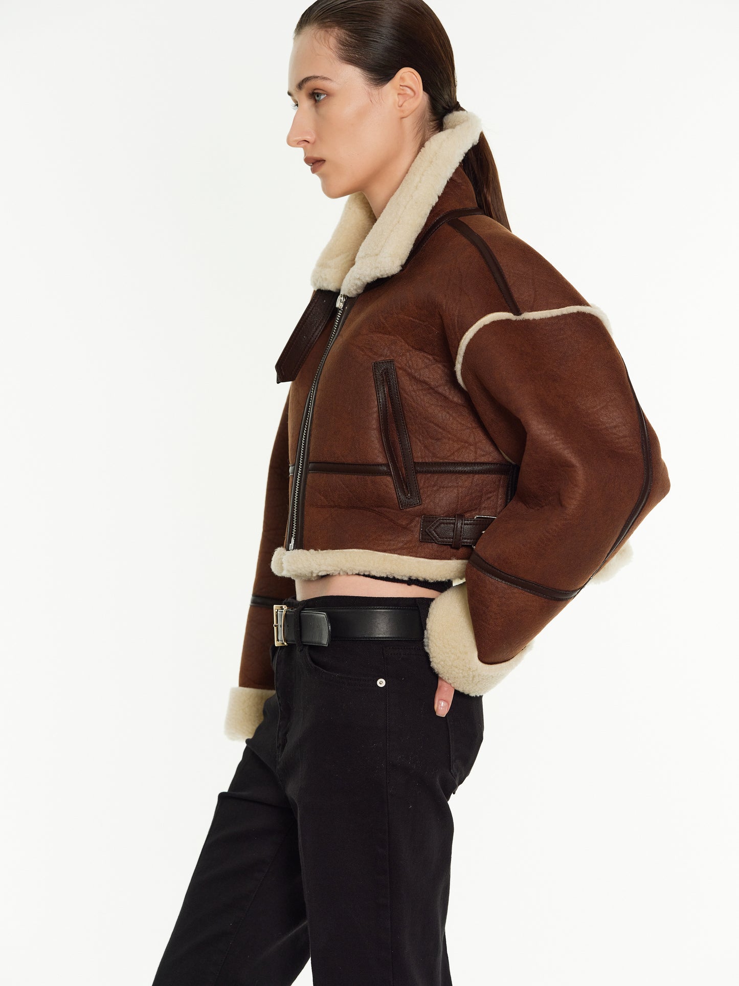 Cropped Shearling Jacket, Bison