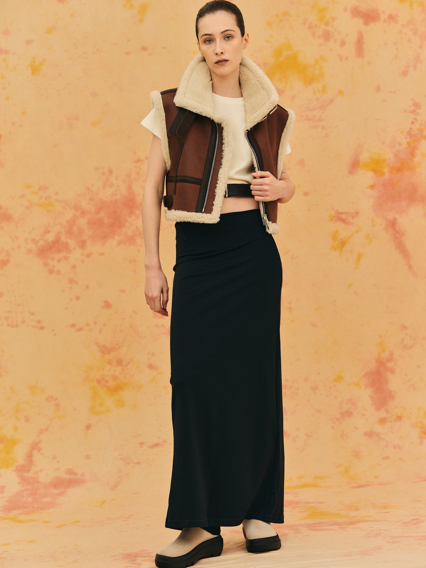 Cropped Shearling Vest, Bison