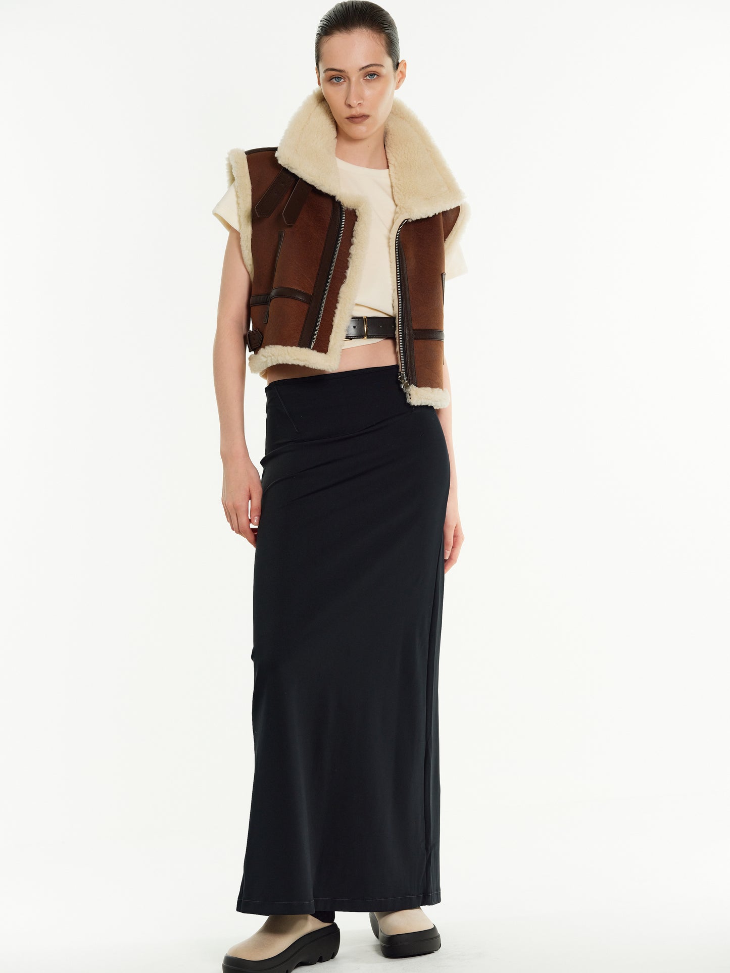 Cropped Shearling Vest, Bison