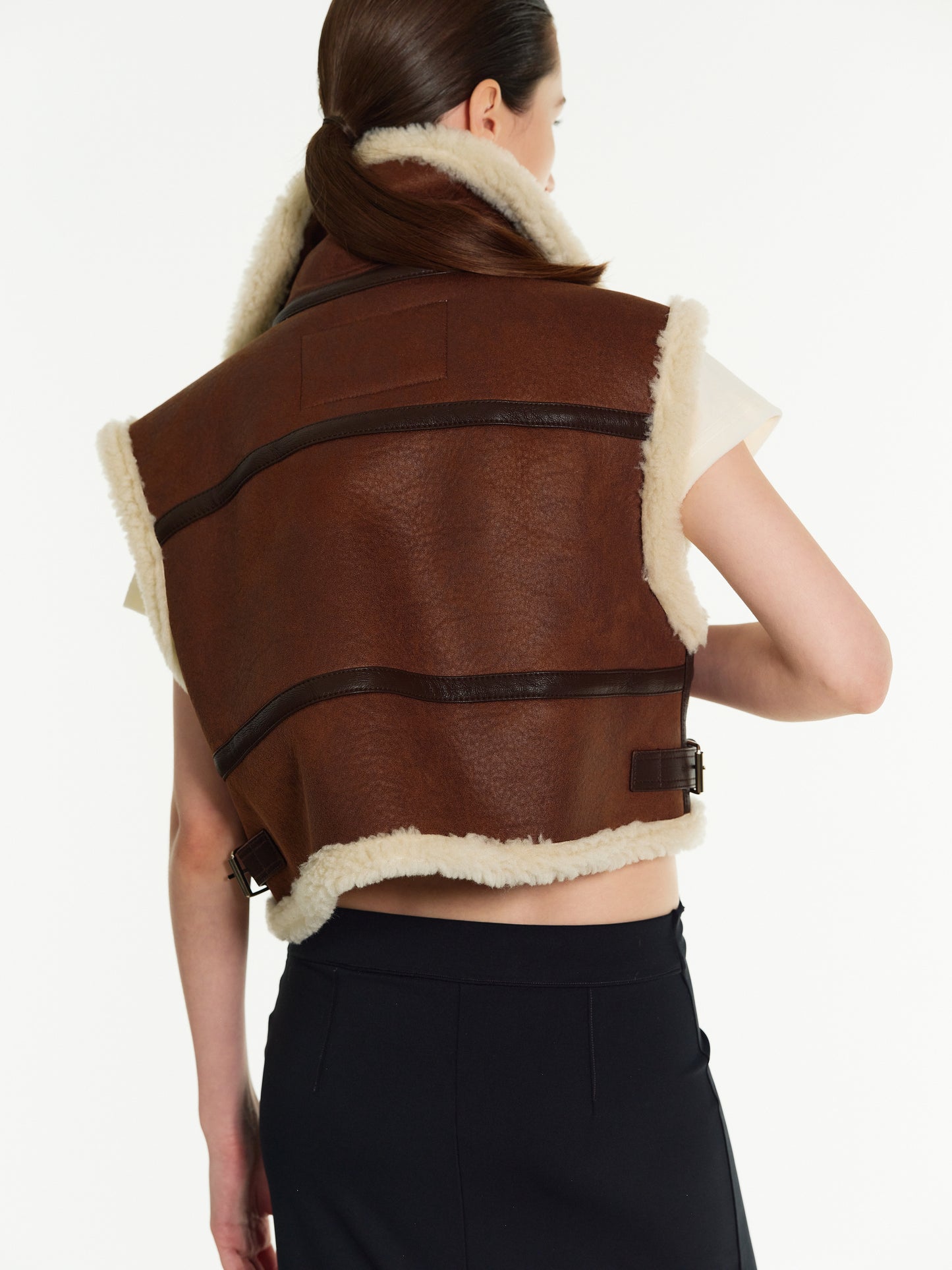 Cropped Shearling Vest, Bison