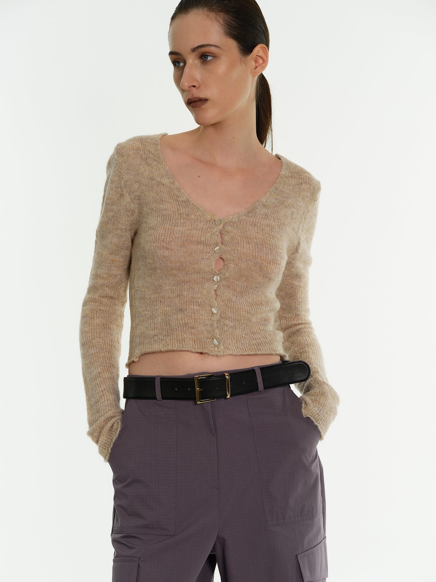 Mohair-Wool Blend Knit, Beige Melange
