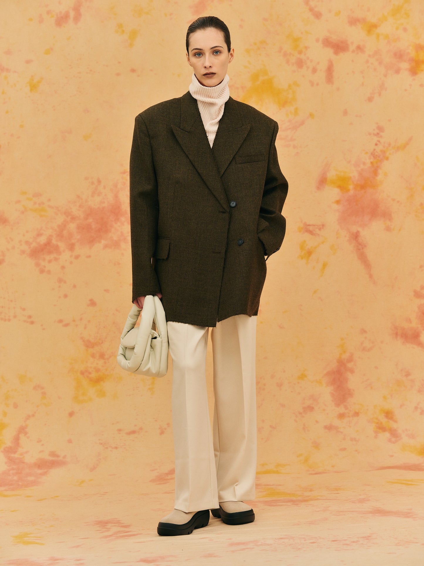 Wool Oversized Blazer, Dark Brown Melange