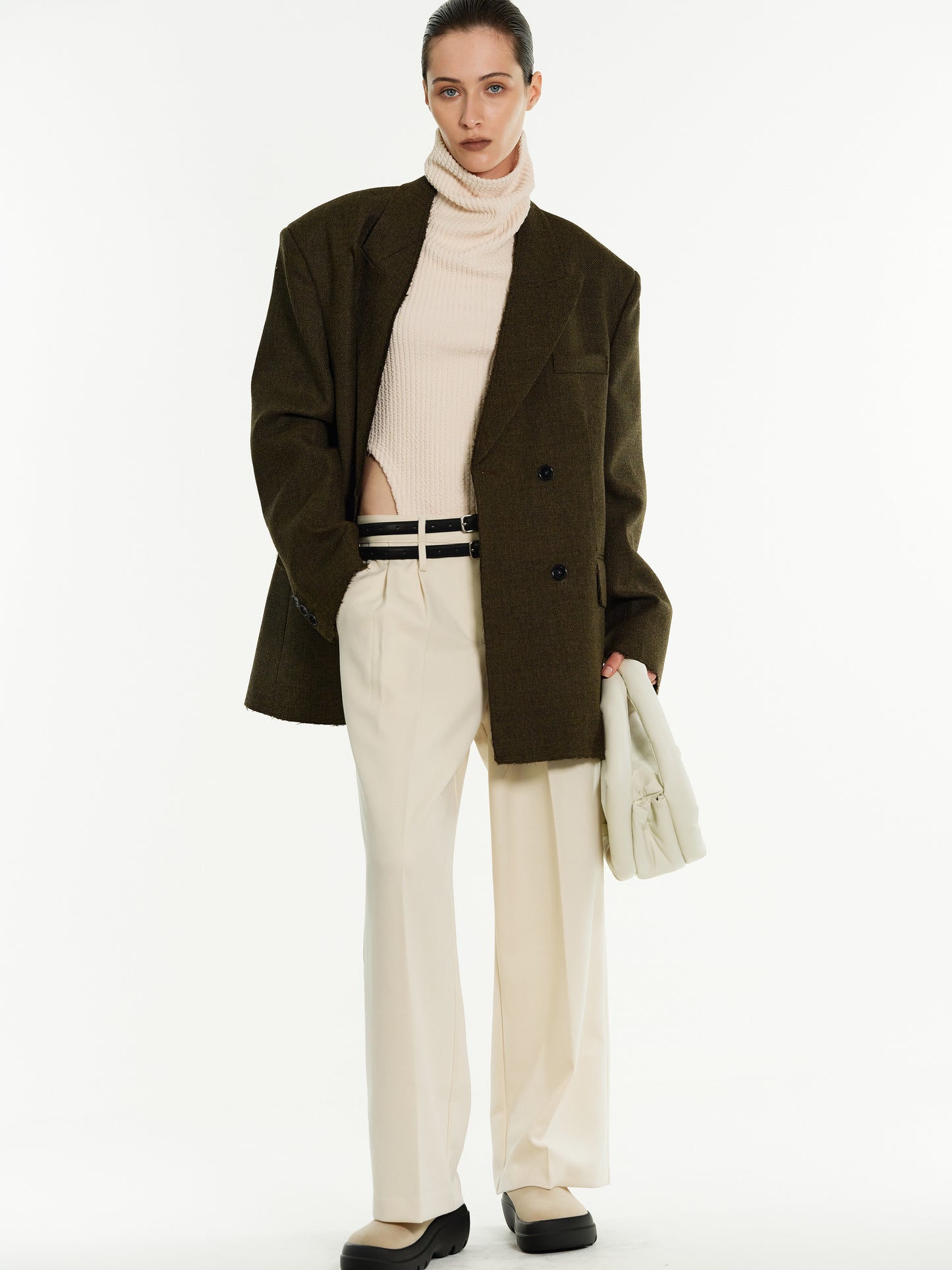 Double Belt Loop Trousers, Ivory