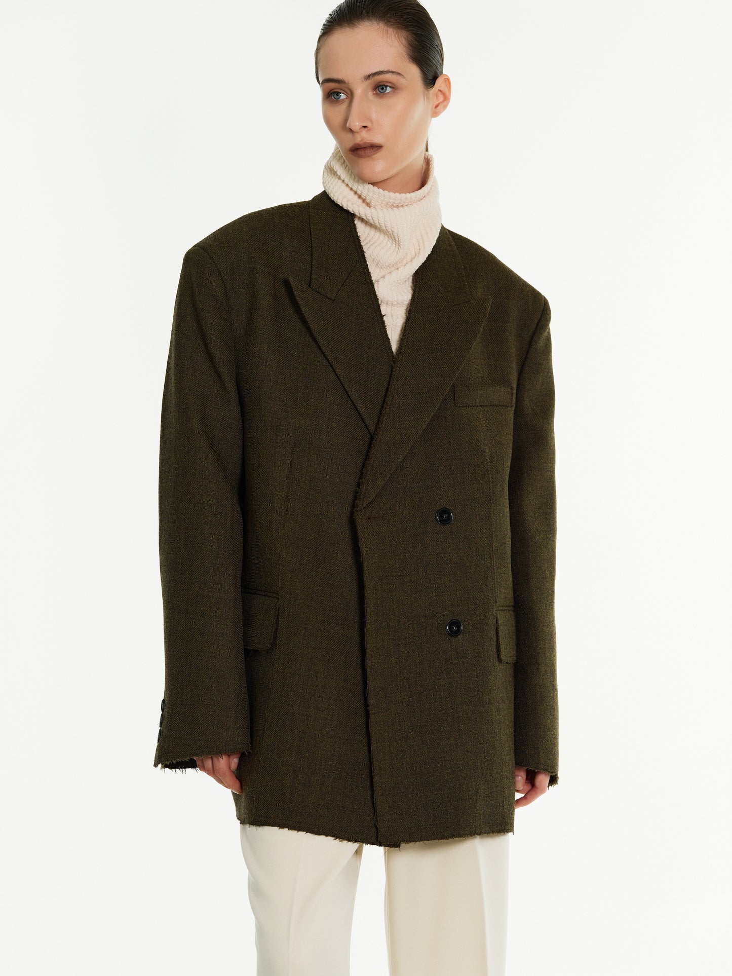 Wool Oversized Blazer, Dark Brown Melange
