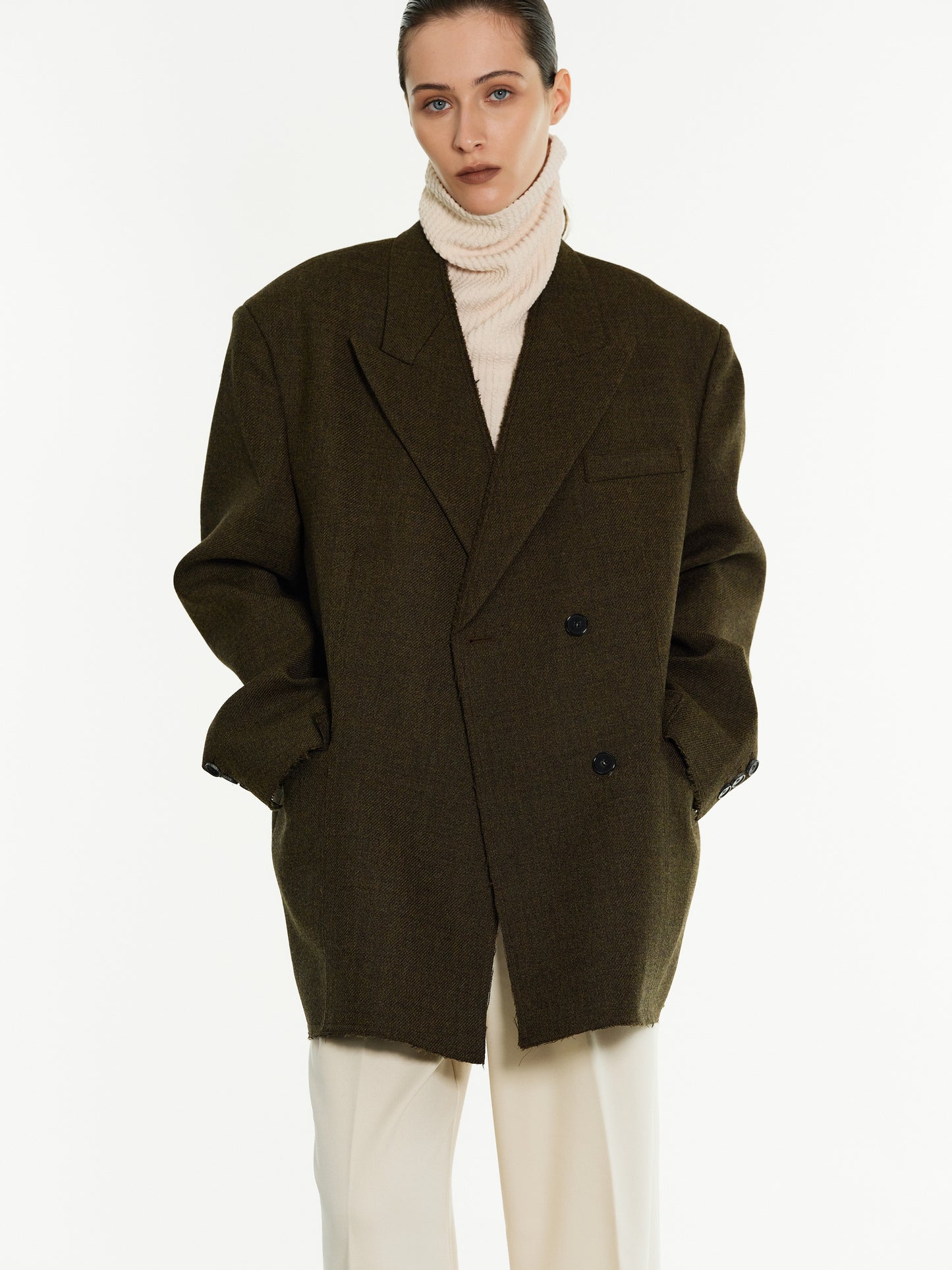 Wool Oversized Blazer, Dark Brown Melange