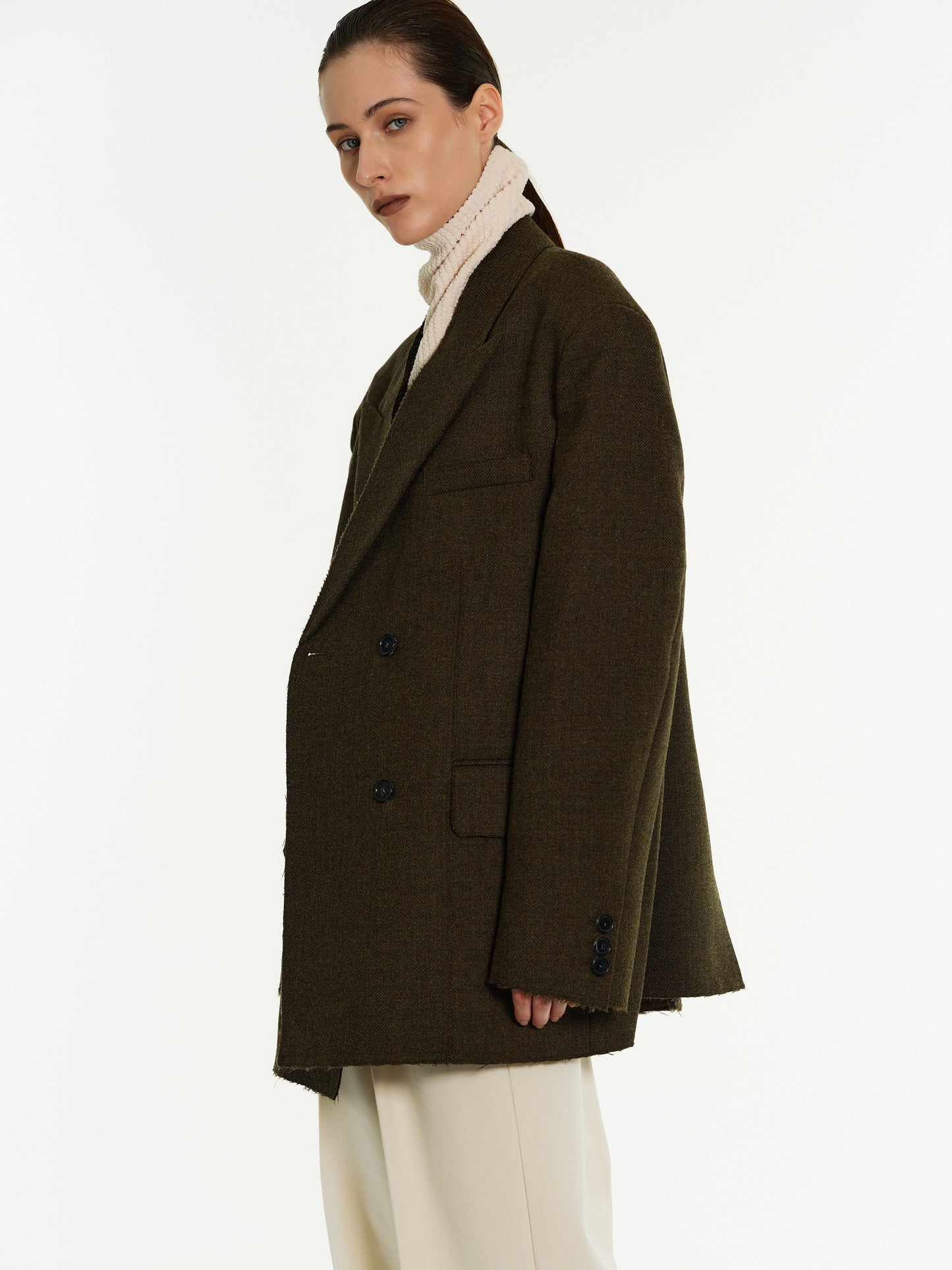 Wool Oversized Blazer, Dark Brown Melange