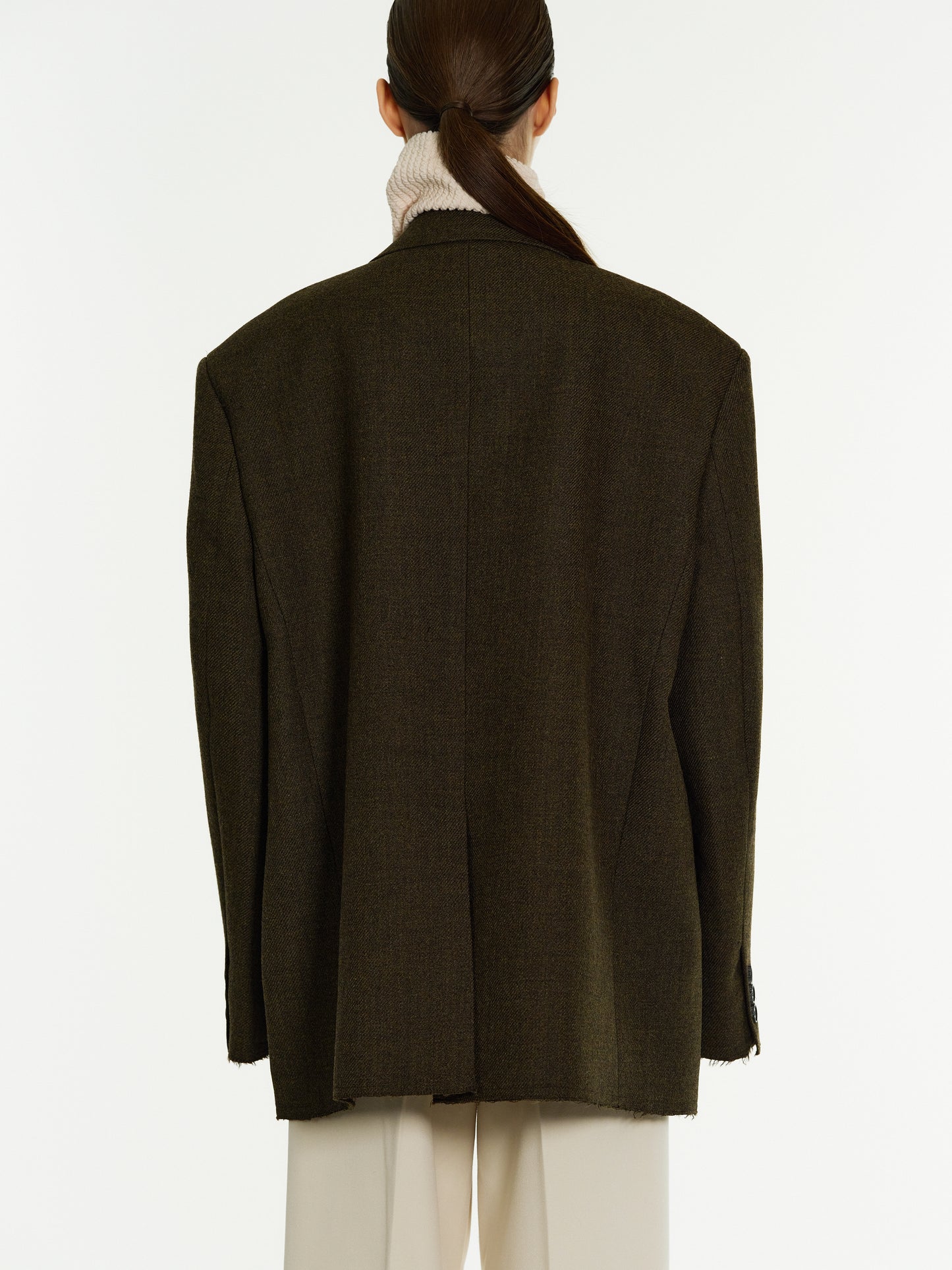 Wool Oversized Blazer, Dark Brown Melange