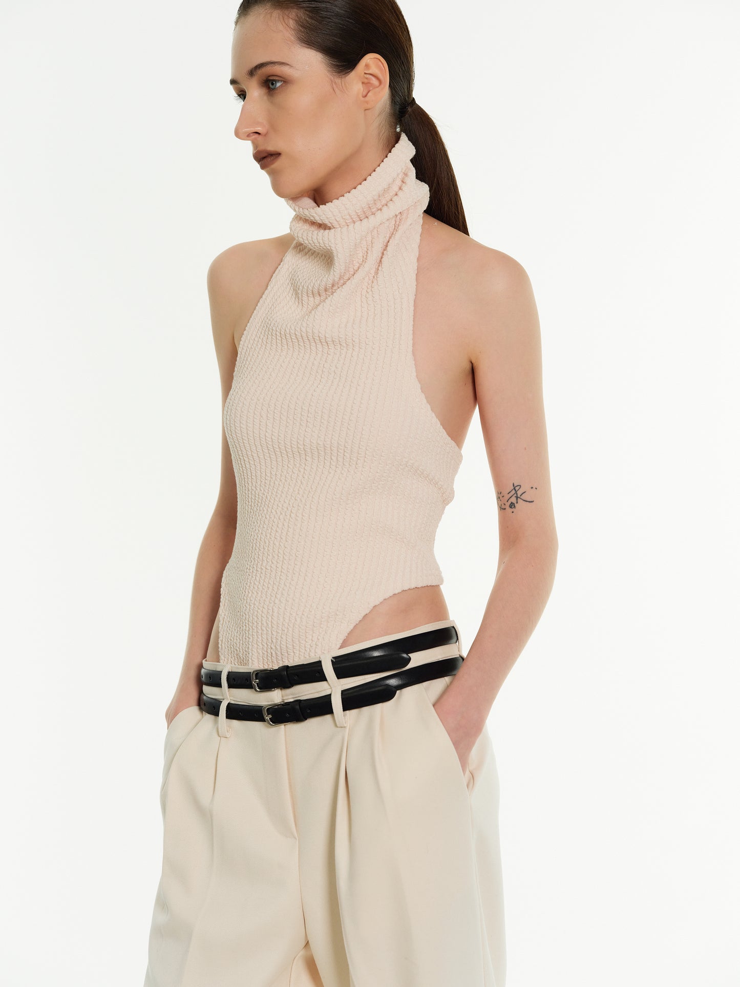 Open Back Sleeveless Turtleneck, Coconut