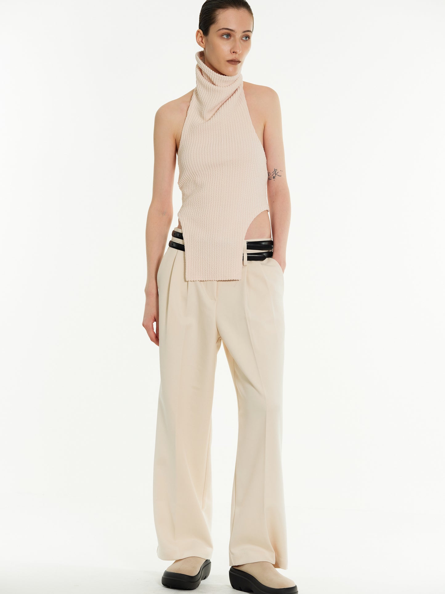 Open Back Sleeveless Turtleneck, Coconut