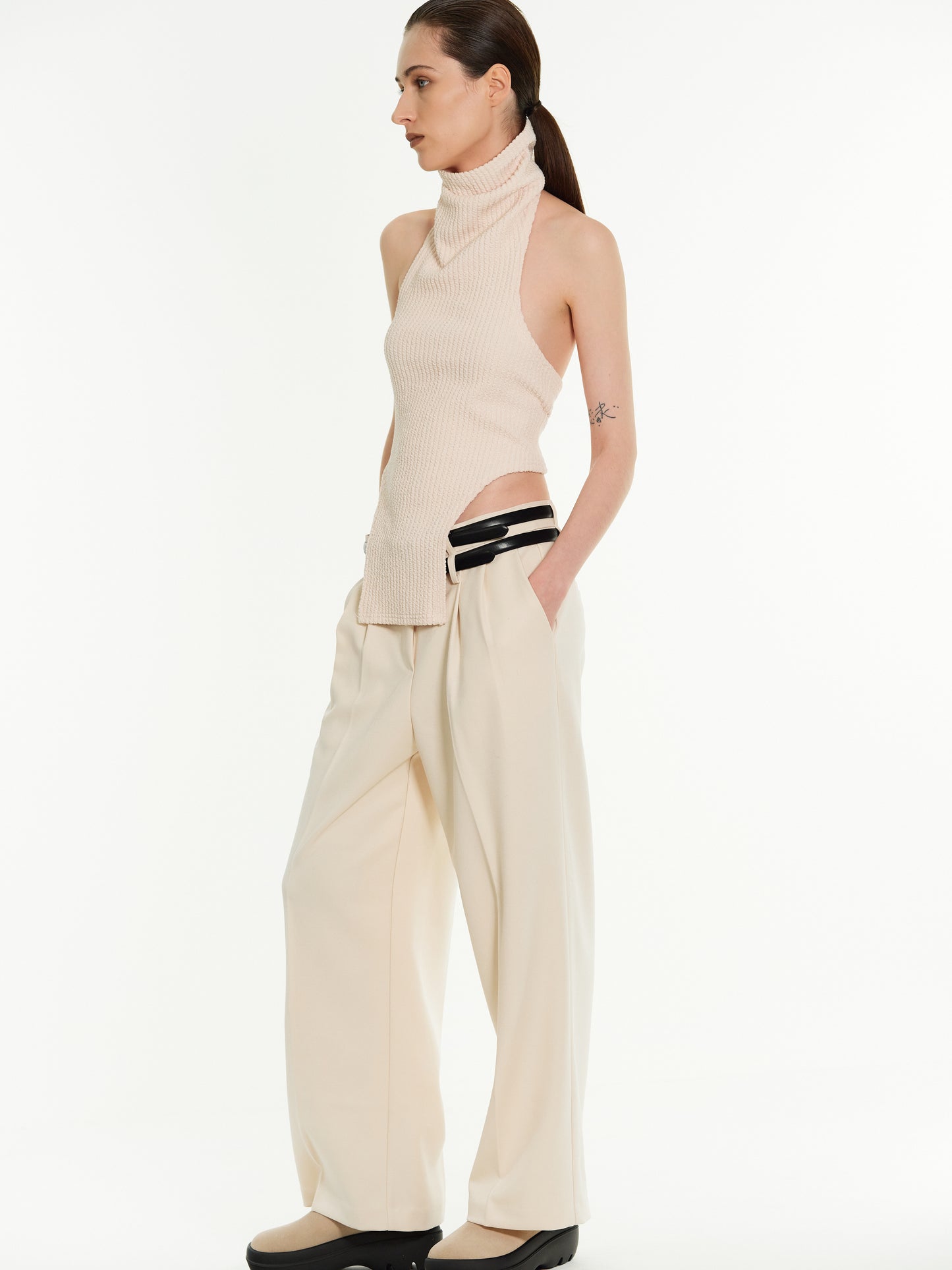 Double Belt Loop Trousers, Ivory