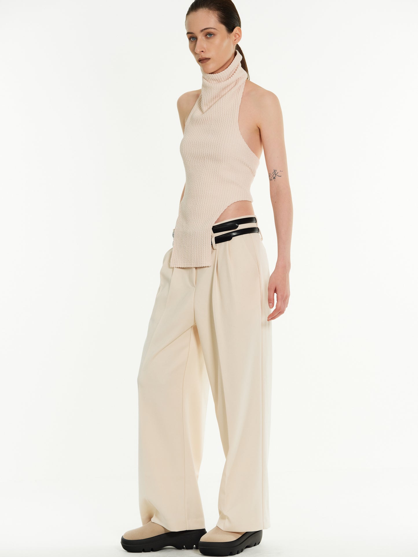 Open Back Sleeveless Turtleneck, Coconut
