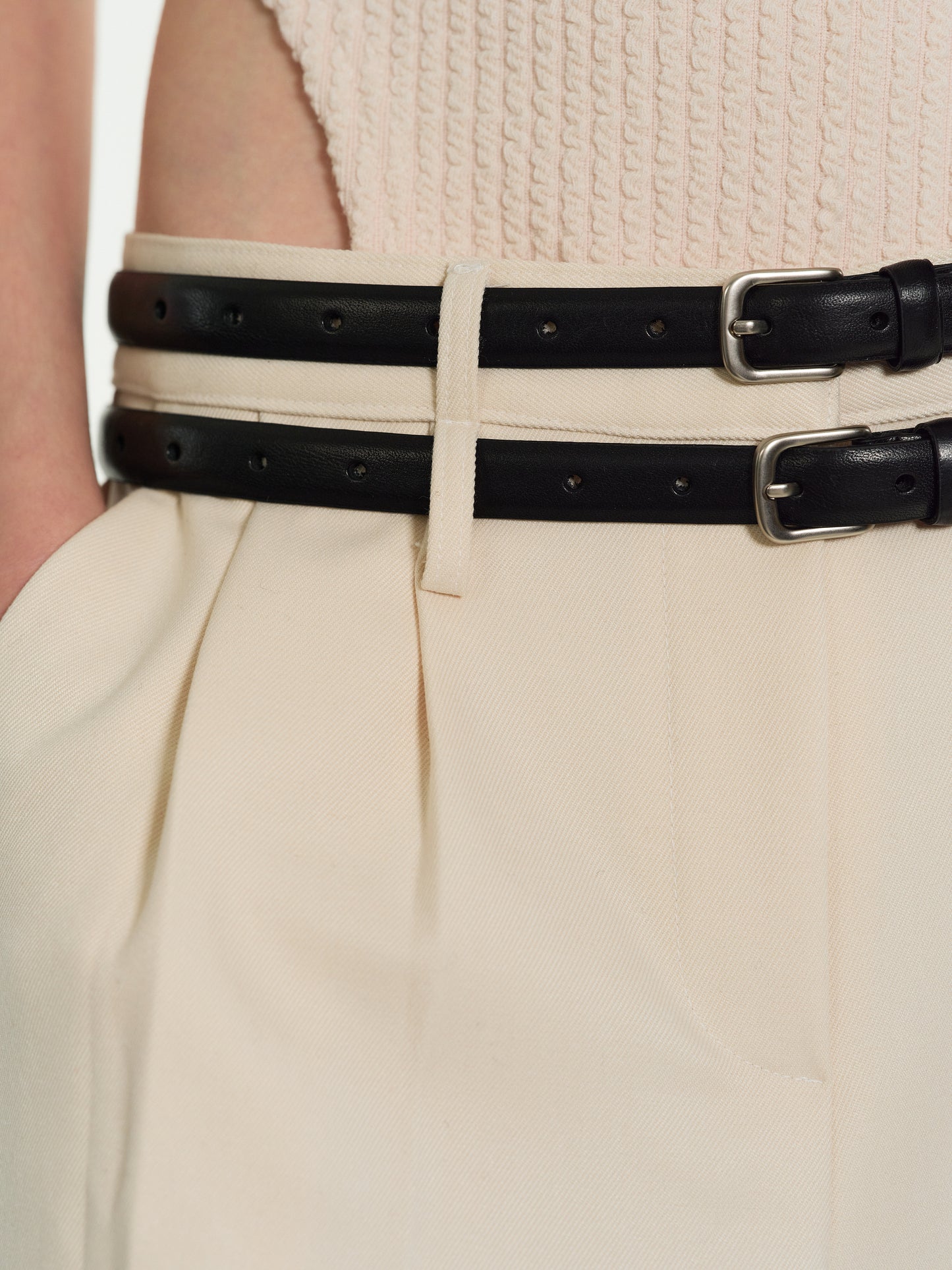 Thin Leather Belt, Black