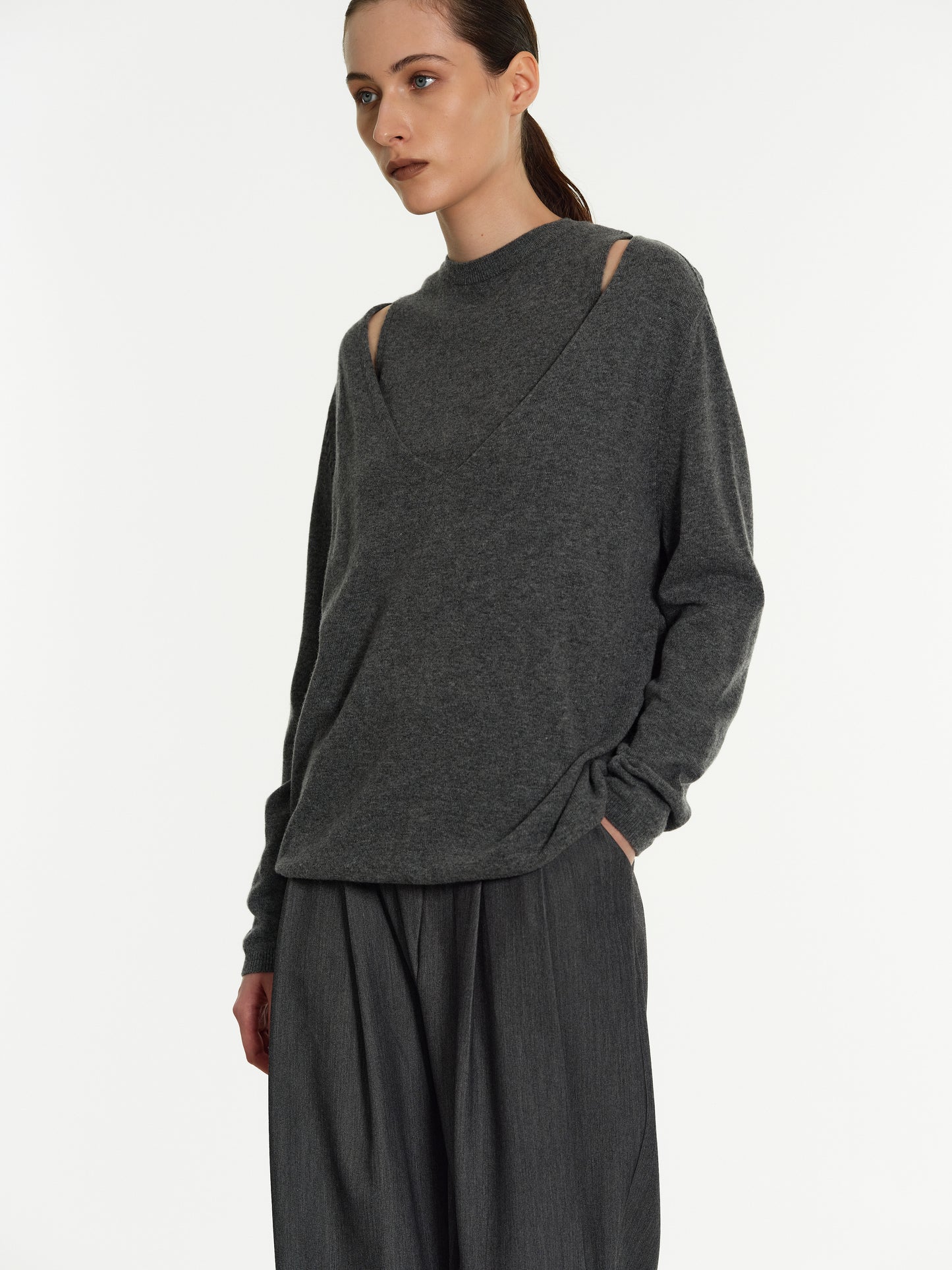 Two-Piece Merino Wool Sweater, Charcoal
