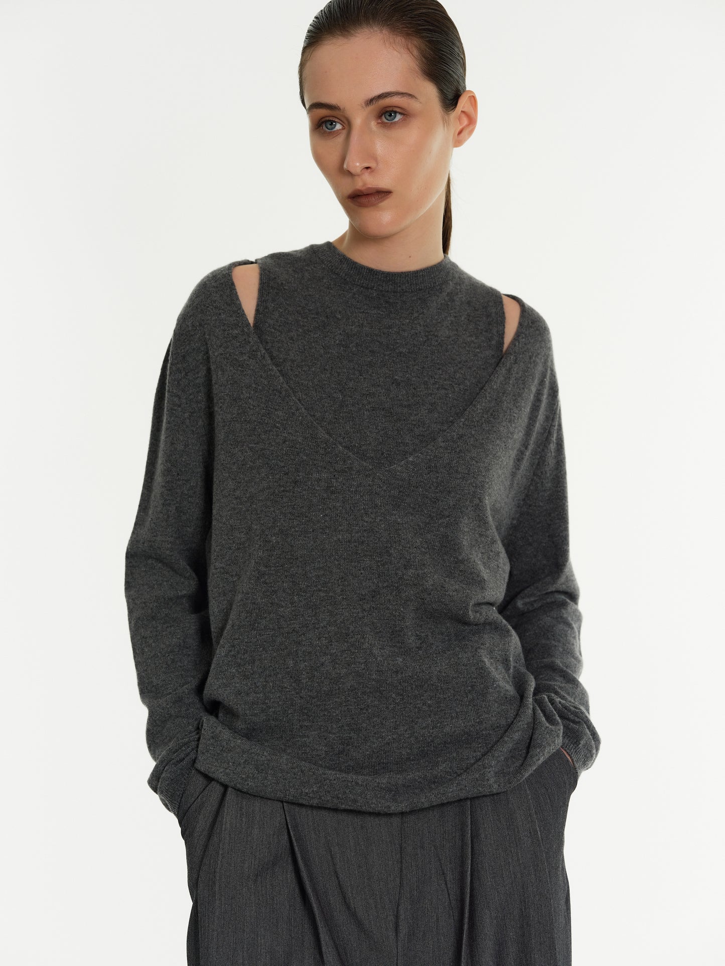 Two-Piece Merino Wool Sweater, Charcoal