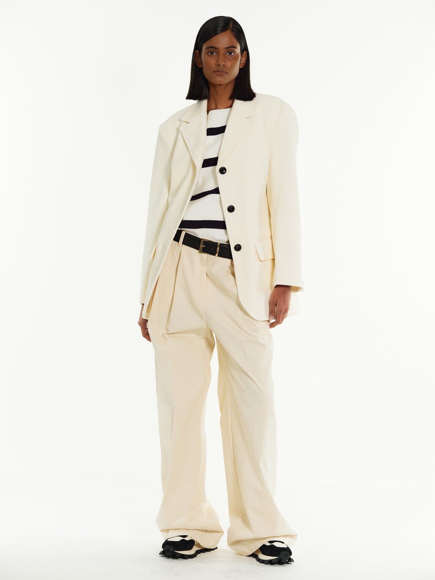 Single-Breasted Corduroy Blazer, Ivory