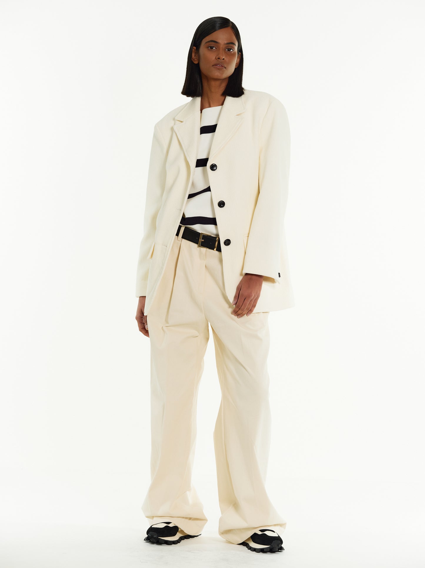 Single-Breasted Corduroy Blazer, Ivory