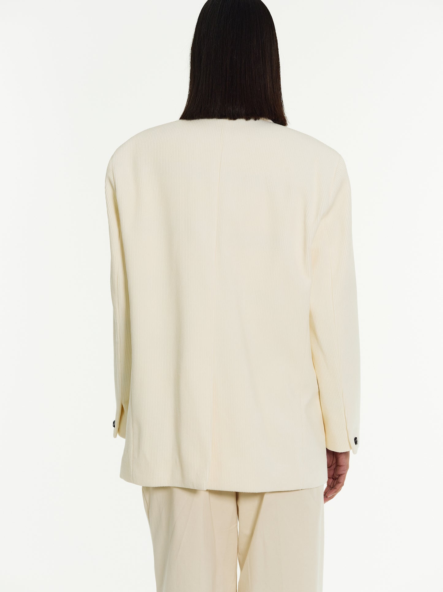 Single-Breasted Corduroy Blazer, Ivory