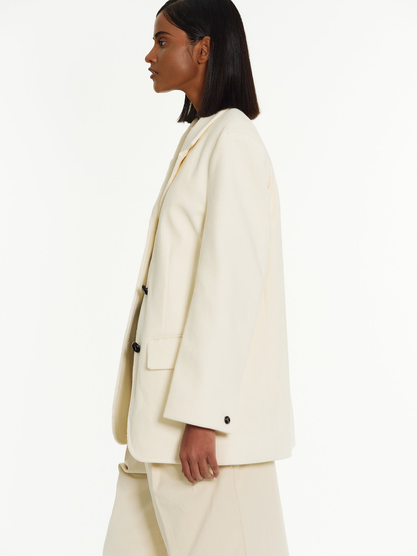 Single-Breasted Corduroy Blazer, Ivory