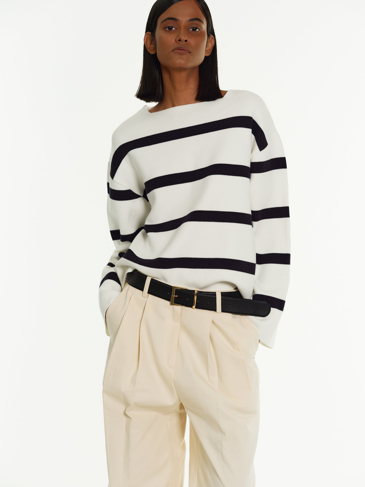 Striped Pullover Sweater, White