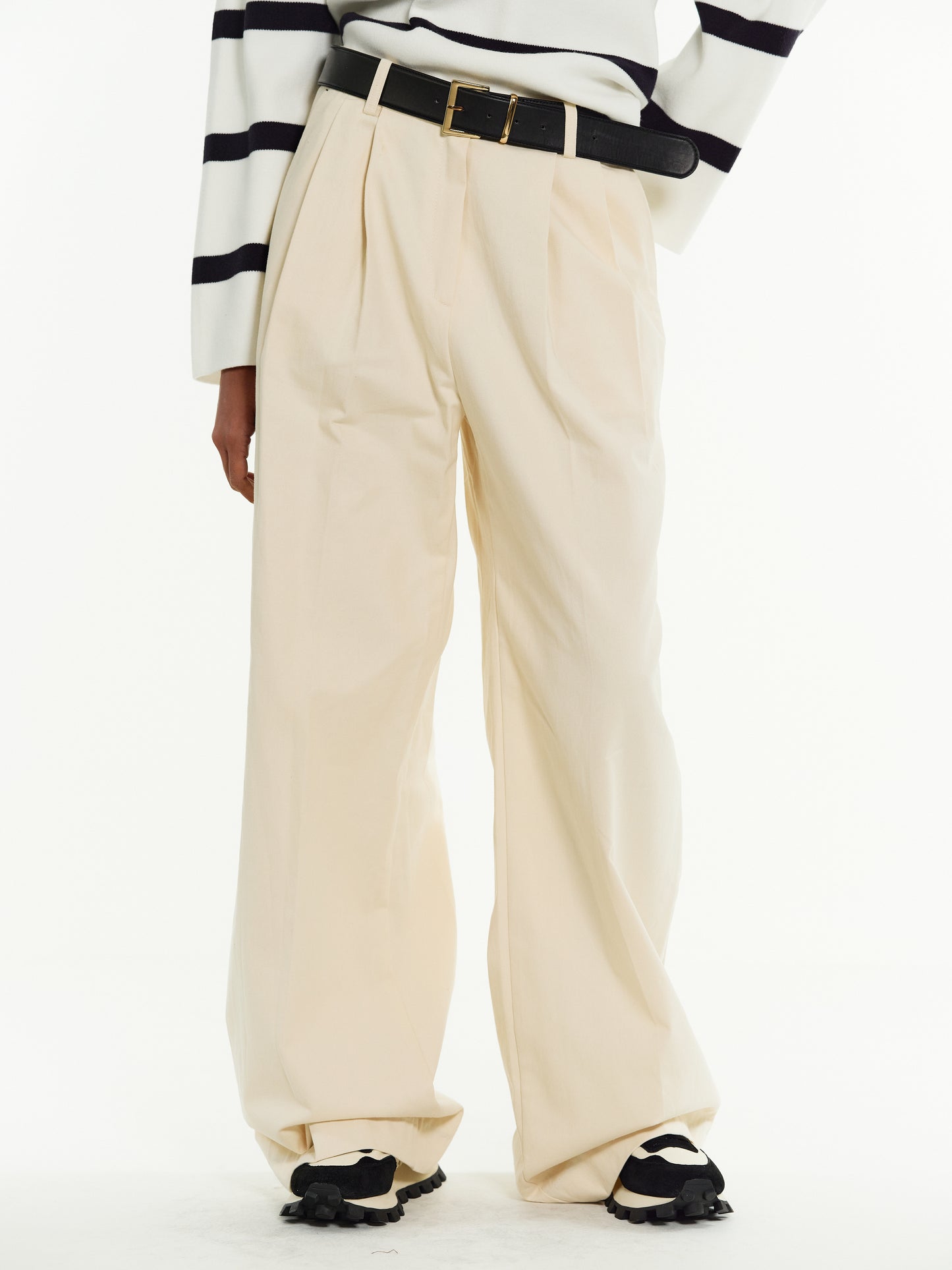 Wide-Leg Long Trousers, Cream