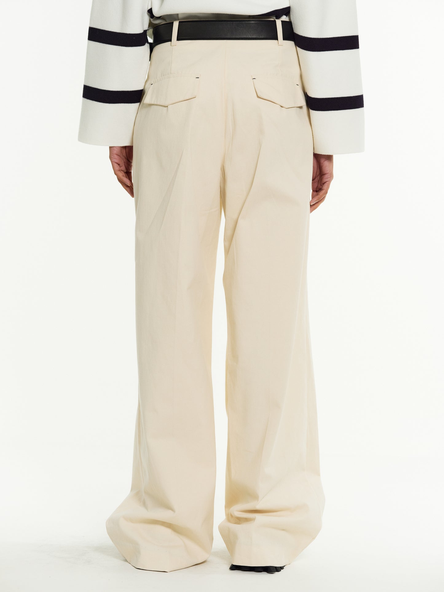 Wide-Leg Long Trousers, Cream