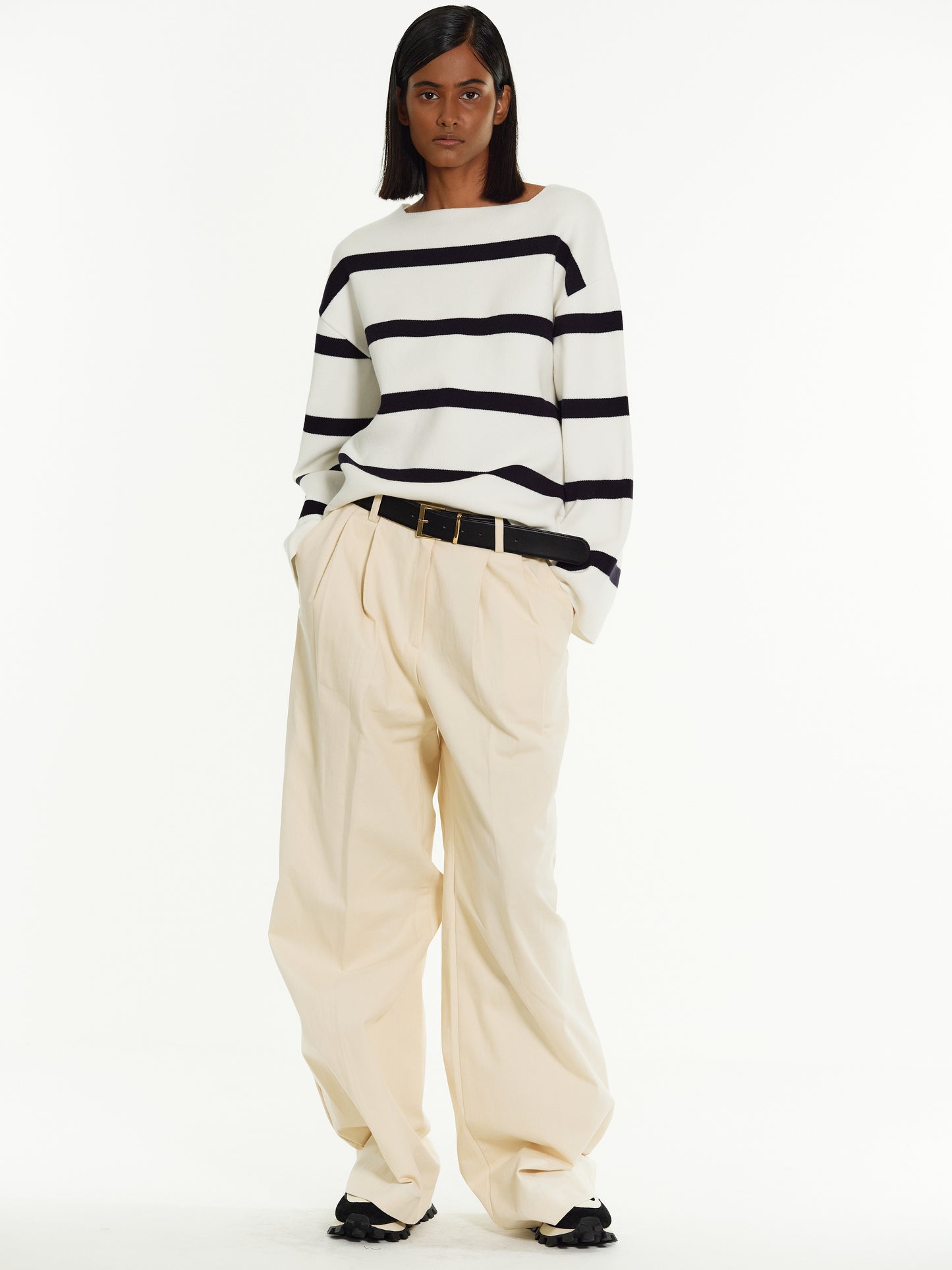 Striped Pullover Sweater, White