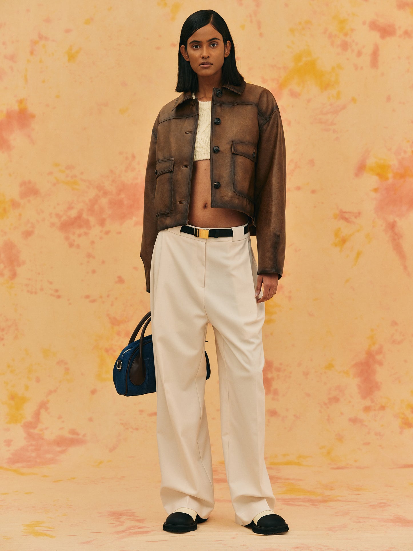 Grained Faux Leather Jacket, Brown