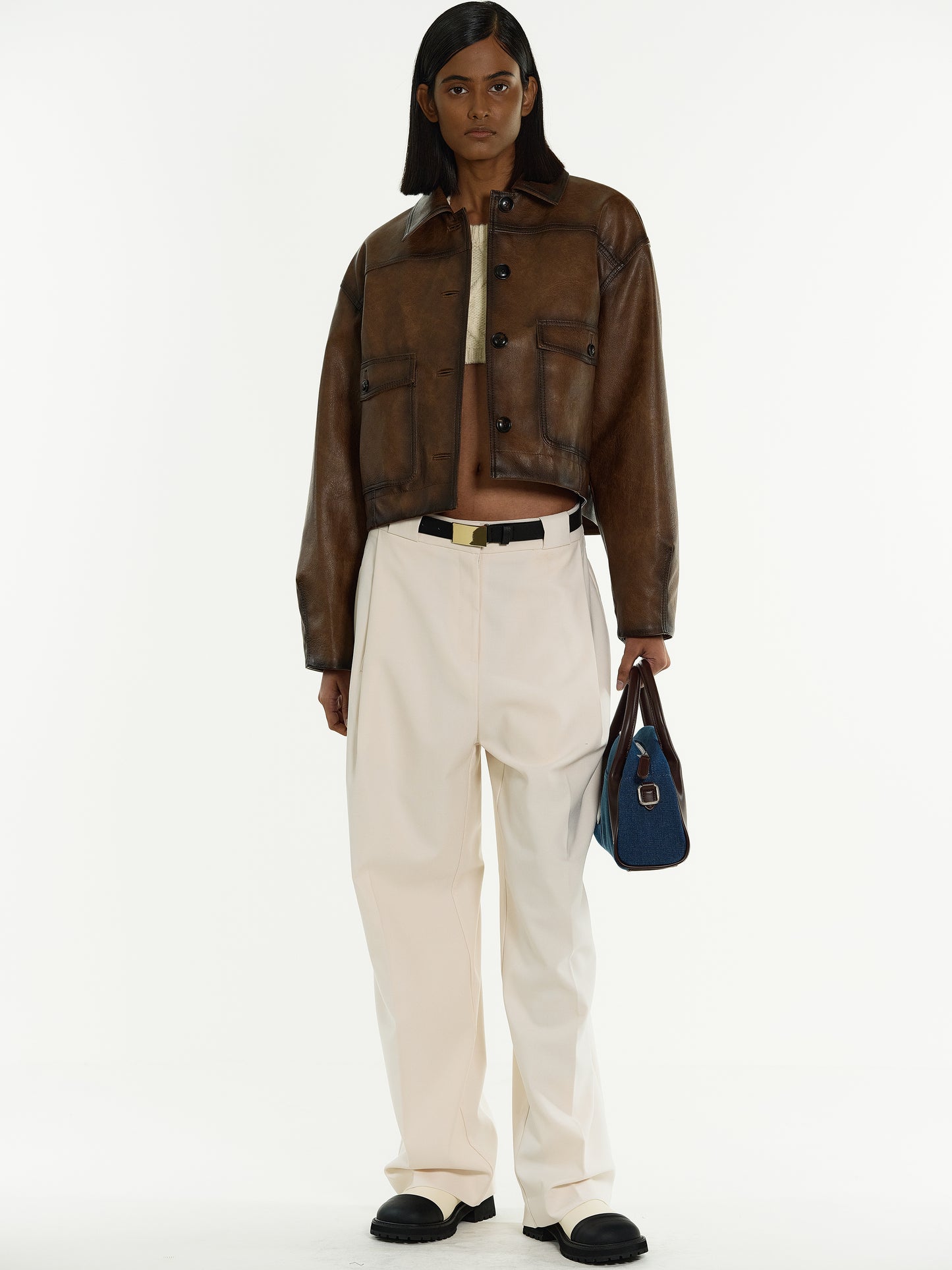 Grained Faux Leather Jacket, Brown