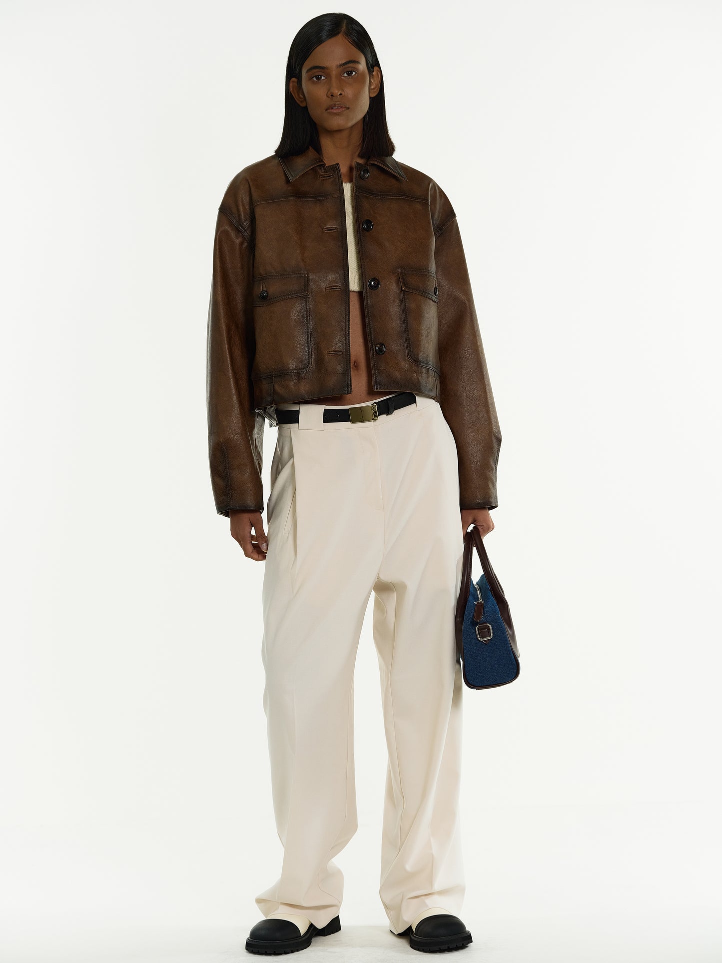 Grained Faux Leather Jacket, Brown
