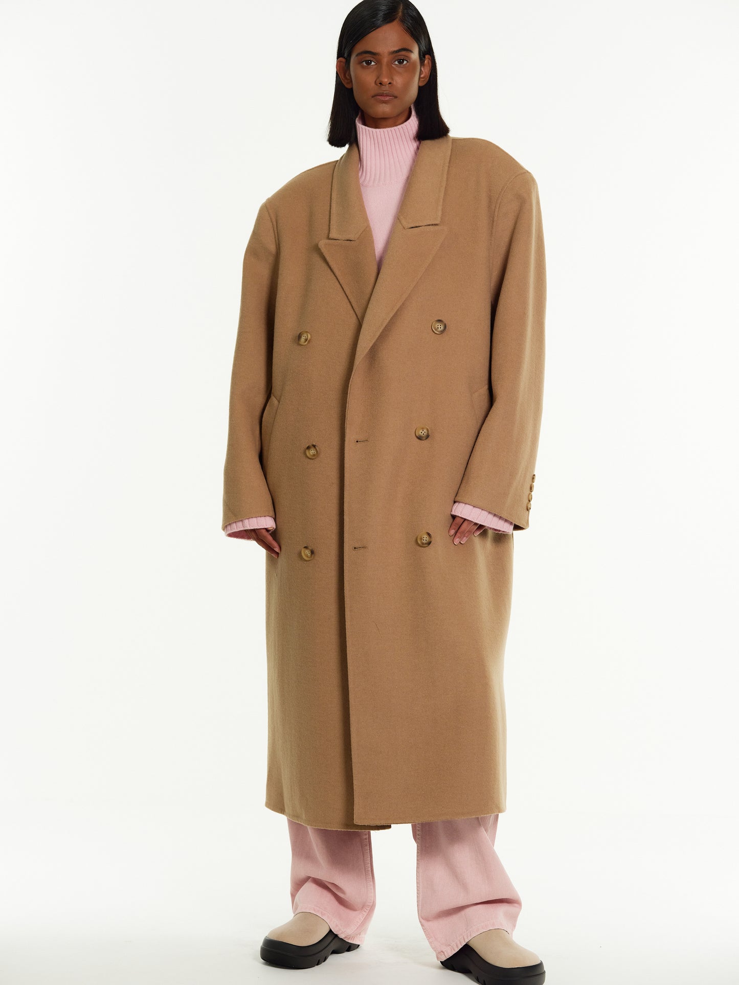Padded Shoulder Maxi Coat, Camel