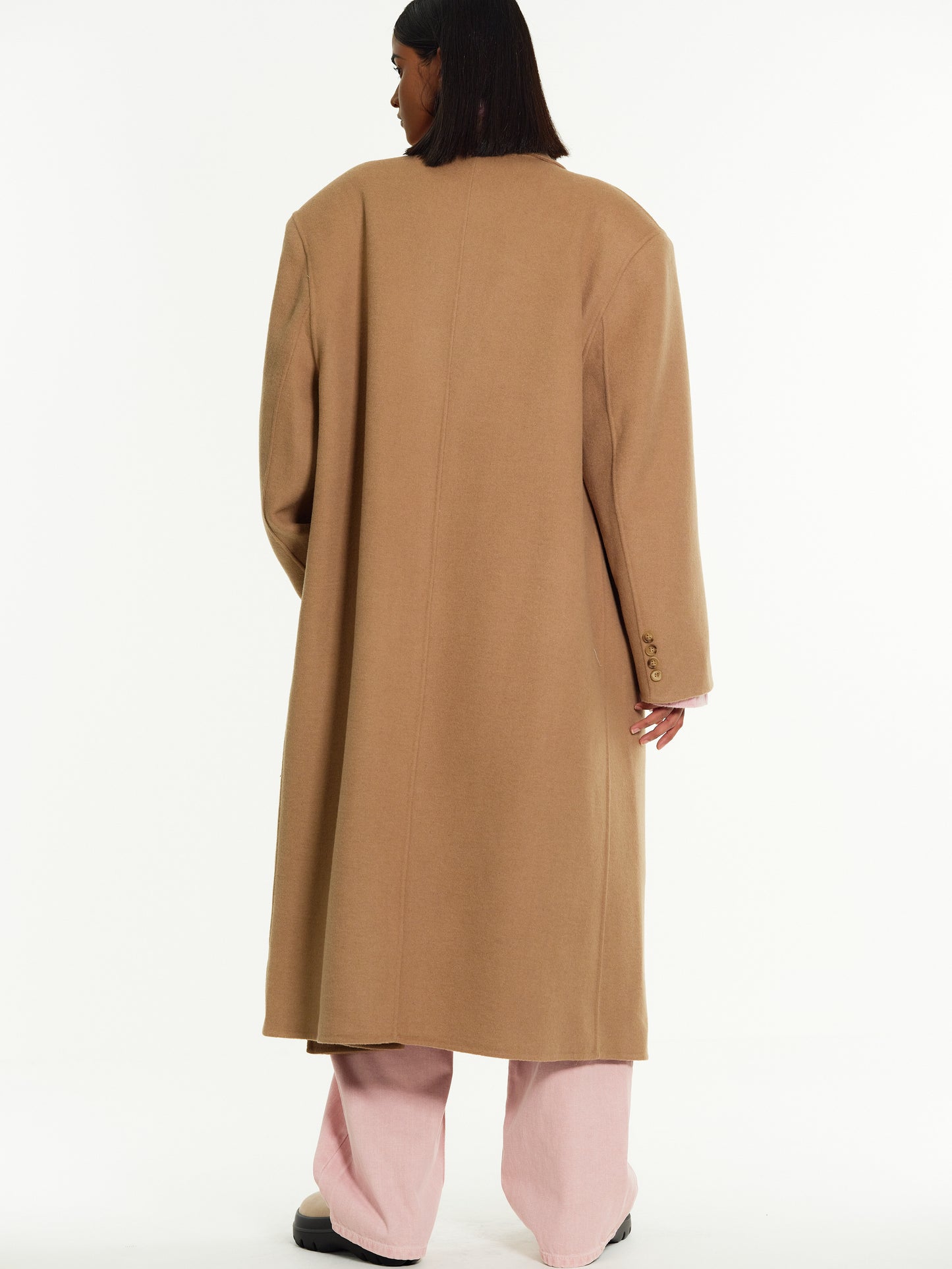 Padded Shoulder Maxi Coat, Camel