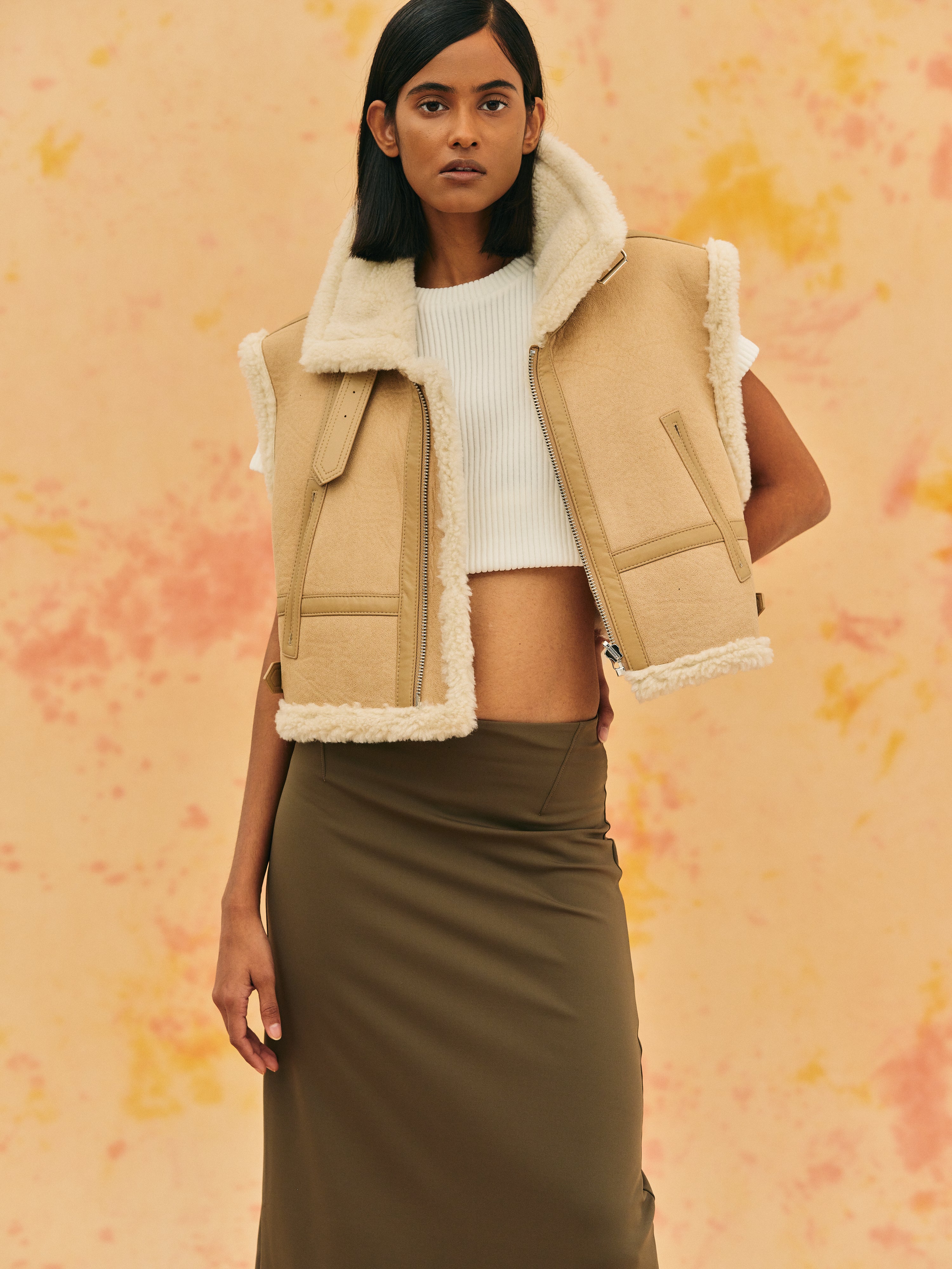 Cropped Shearling Vest, Camel – SourceUnknown